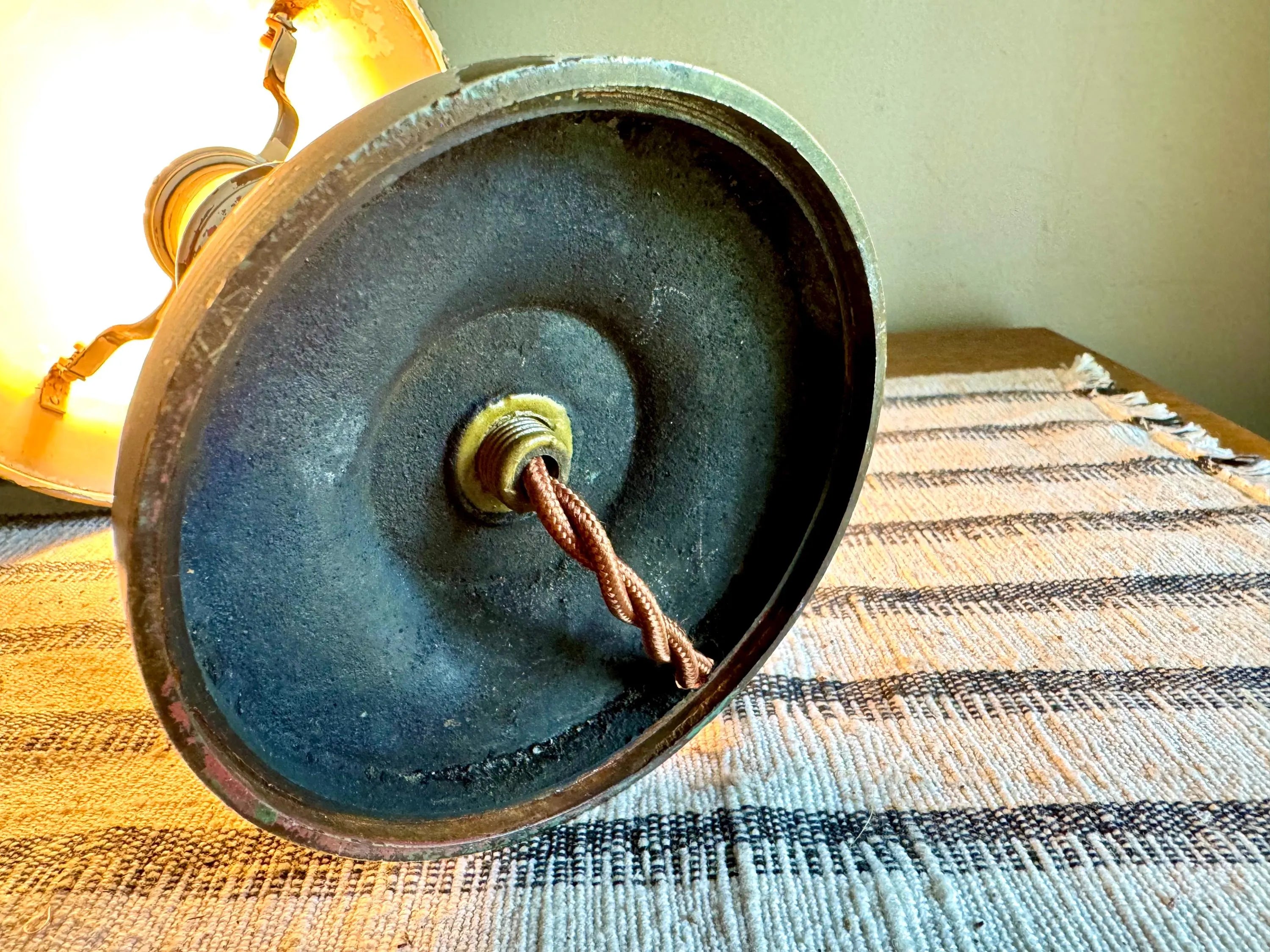 Vtg Small Distressed Reading Lamp | Small Brass Mushroom Shade Desk Lamp | Chippy Paint Small Rustic Reading Light | Rewired Small Lamp