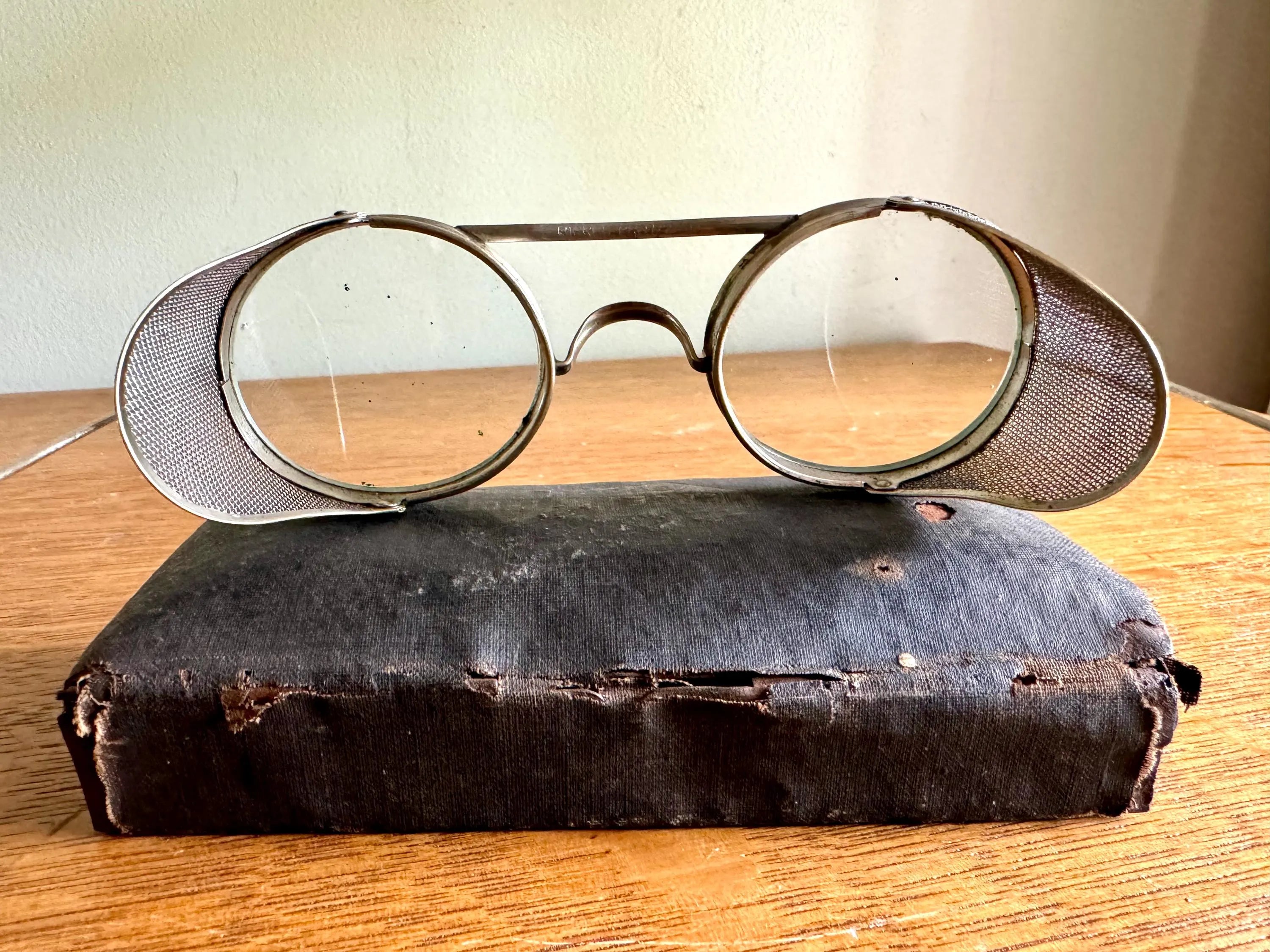 1940's Pierce Protecto Wire Rim Safety Glasses | Pierce Protecto Eyewear With Original Case | Vintage Factory Glasses or Riding Glasses