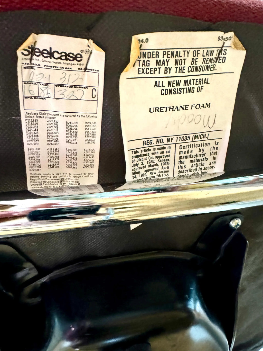 Vintage MCM Steelcase Desk Chair | Maroon MCM Swivel Chair | Steelcase Rolling Padded Office Chair | 80's Adjustable Executive Swivel Chair