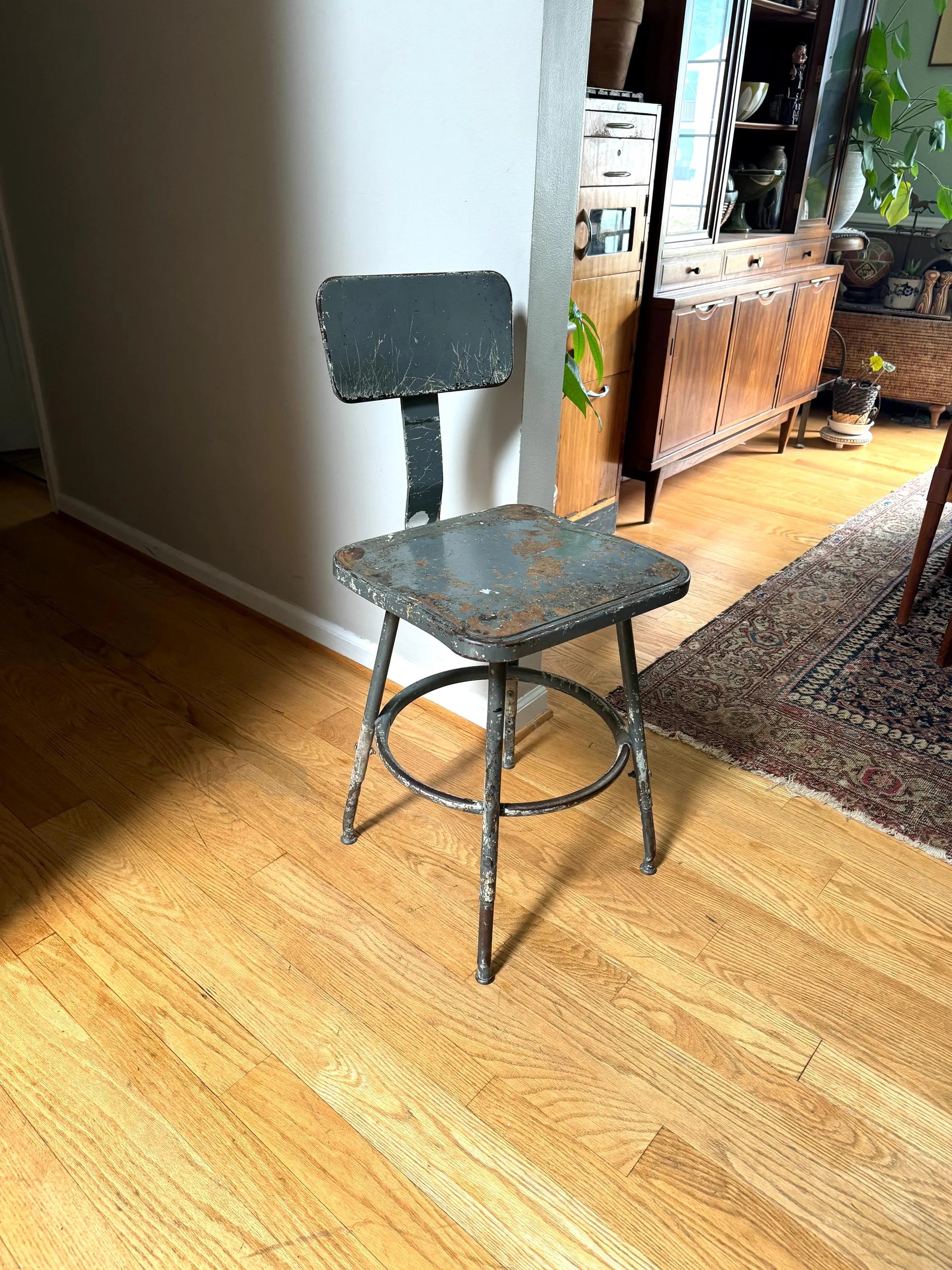 Industrial Drafting Chair | Adjustable Metal Stool | Industrial Seating | Rustic Metal Chair | Mid Century Metal Chair | Distressed Stool