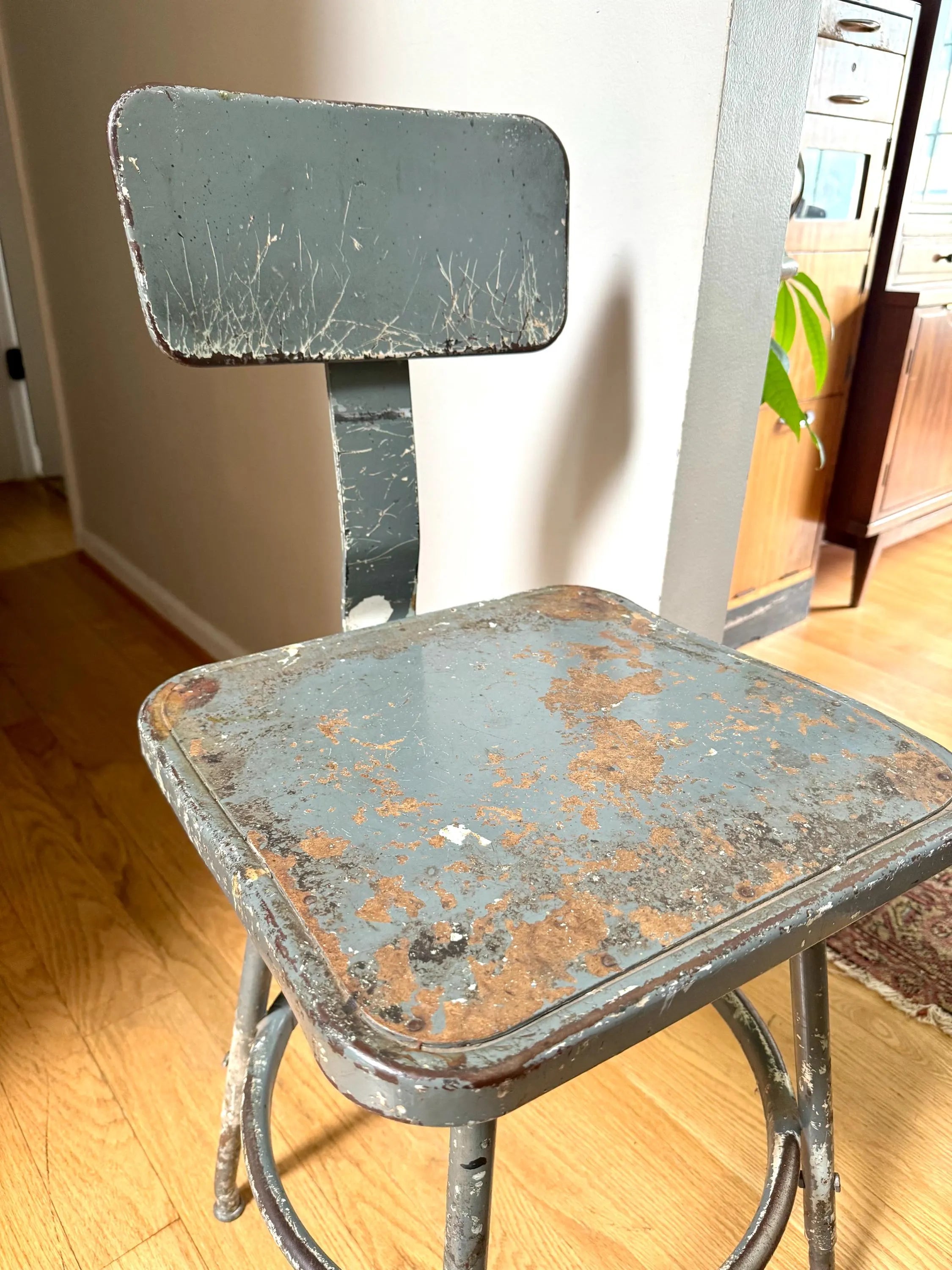 Industrial Drafting Chair | Adjustable Metal Stool | Industrial Seating | Rustic Metal Chair | Mid Century Metal Chair | Distressed Stool