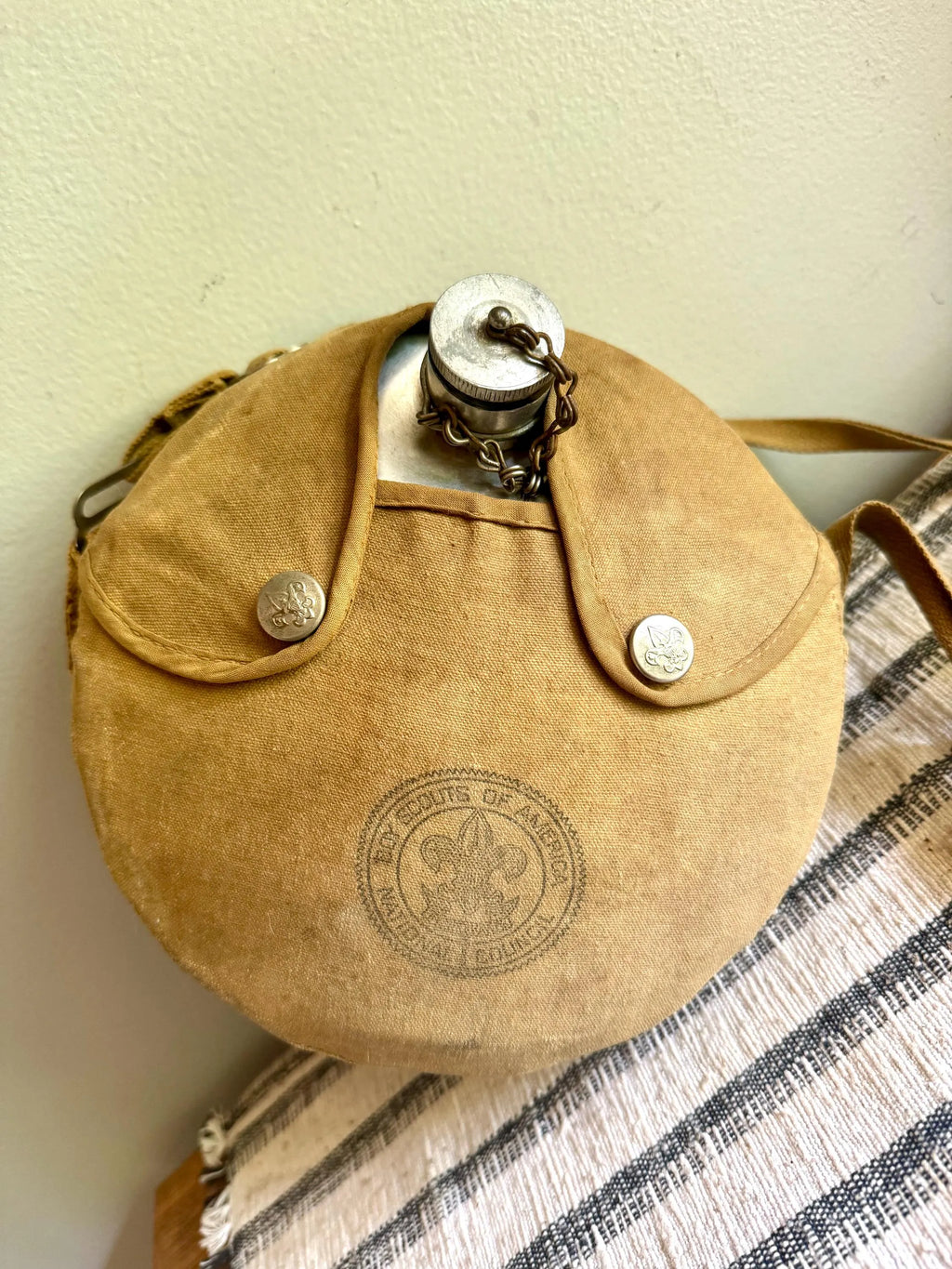 Vintage Boy Scouts of America Canteen In Canvas Sling  | Regal Aluminum Canteen In Canvas Pouch | Green Boy Scouts Canvas Canteen Sling
