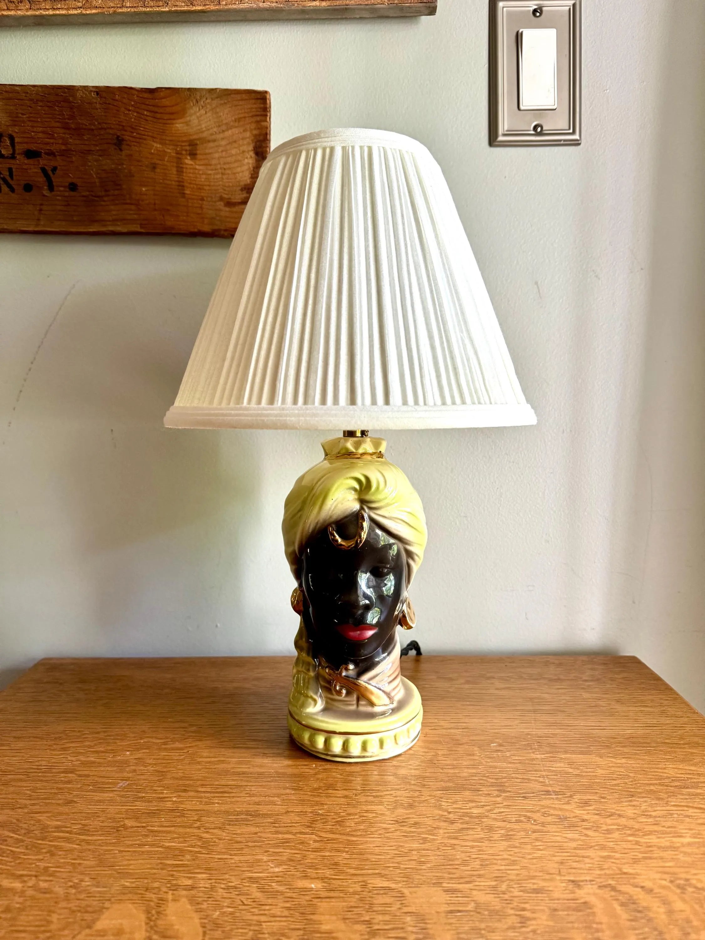 Vintage Porcelain Blackamoor Boudoir Lamp | Rewired Nubian Genie Head Lamp | Shawnee Pottery | Blackamoor Sultan Ceramic Head Lamp