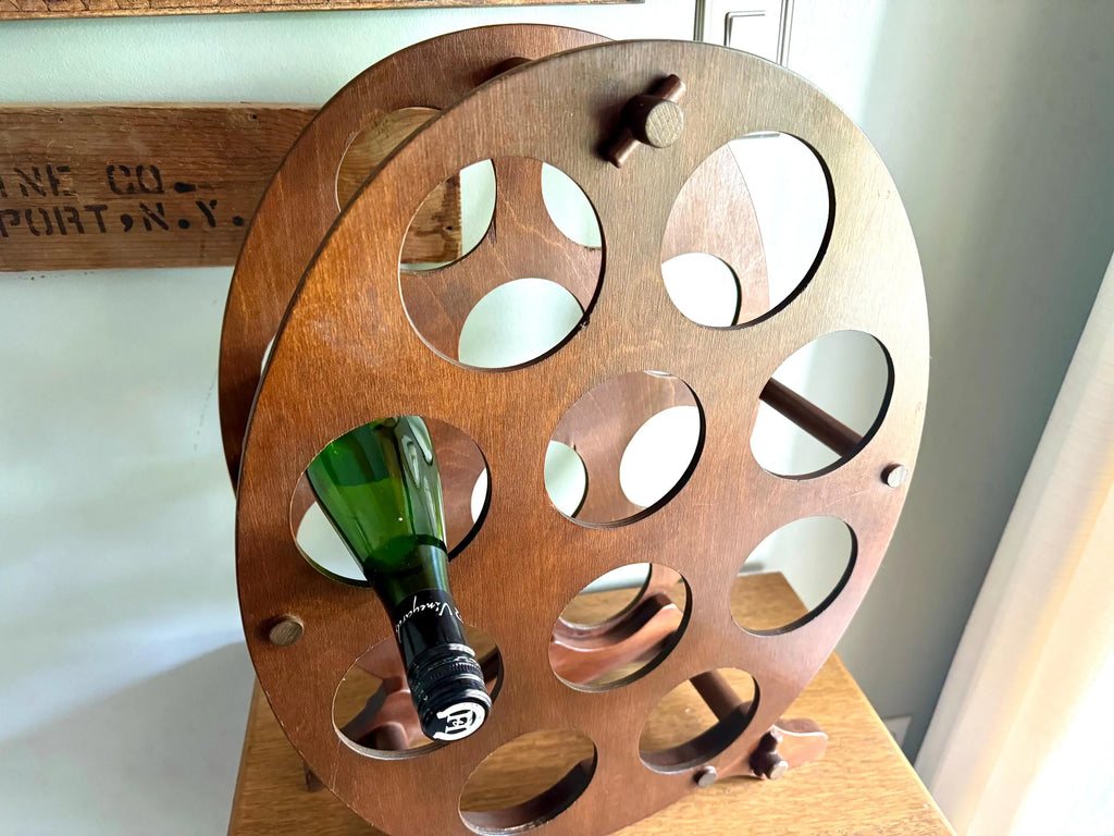 Vintage Wood Oval Wine Rack | Rustic Wine Rack | 10 Spot Wine Bottle Rack | Rustic Wine Storage | Mid Century Wine Rack Stand