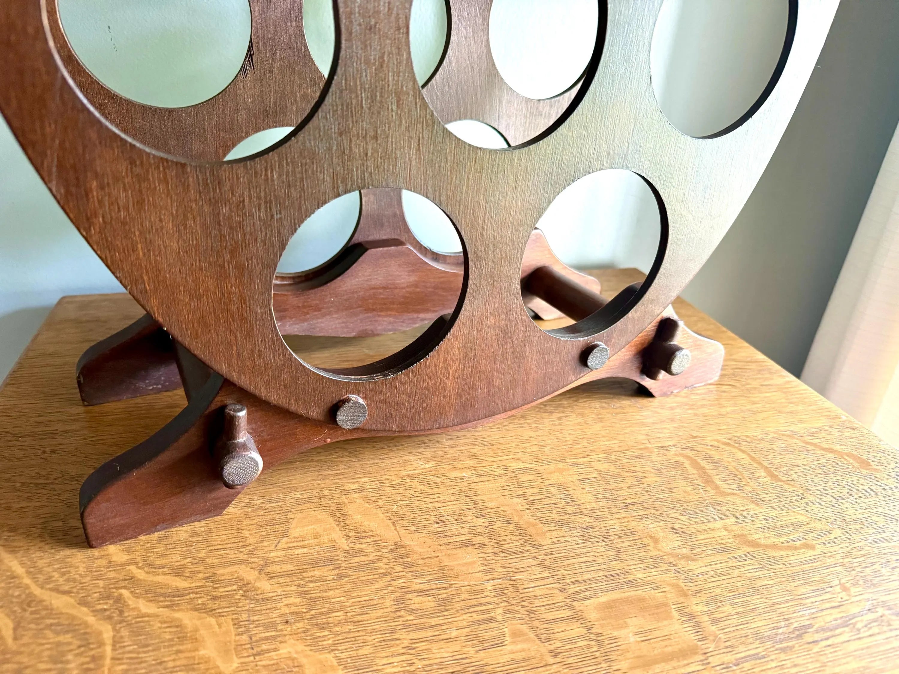 Vintage Wood Oval Wine Rack | Rustic Wine Rack | 10 Spot Wine Bottle Rack | Rustic Wine Storage | Mid Century Wine Rack Stand