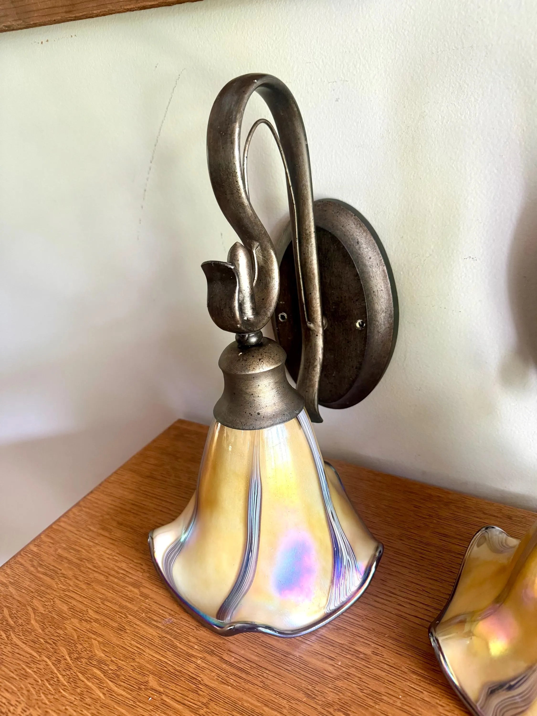 Vintage Quoizel Style Wall Sconces | Todd Phillips Style Glass Shade Wall Sconces | Colorful Glass Shade Wall Sconces