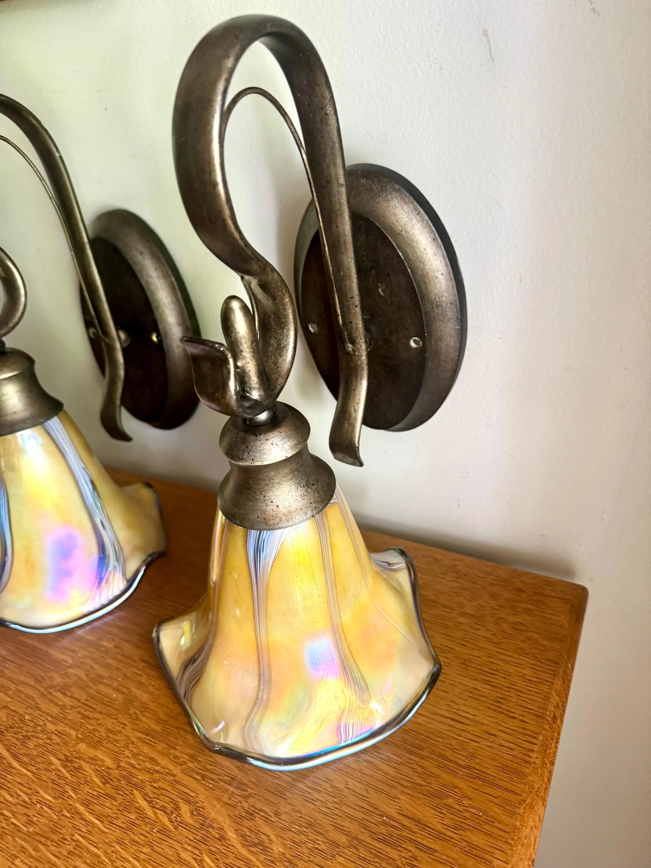 Vintage Quoizel Style Wall Sconces | Todd Phillips Style Glass Shade Wall Sconces | Colorful Glass Shade Wall Sconces