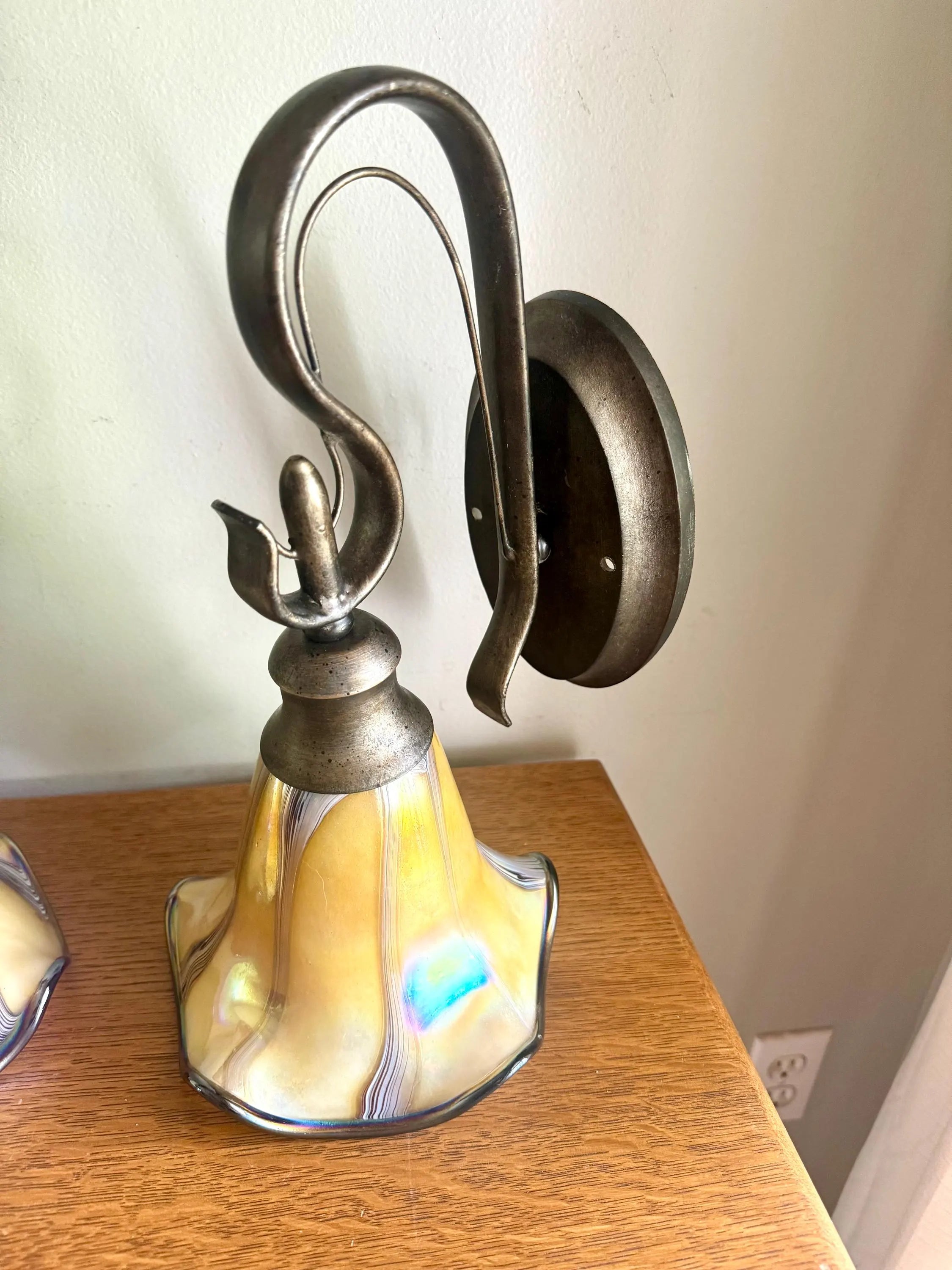 Vintage Quoizel Style Wall Sconces | Todd Phillips Style Glass Shade Wall Sconces | Colorful Glass Shade Wall Sconces