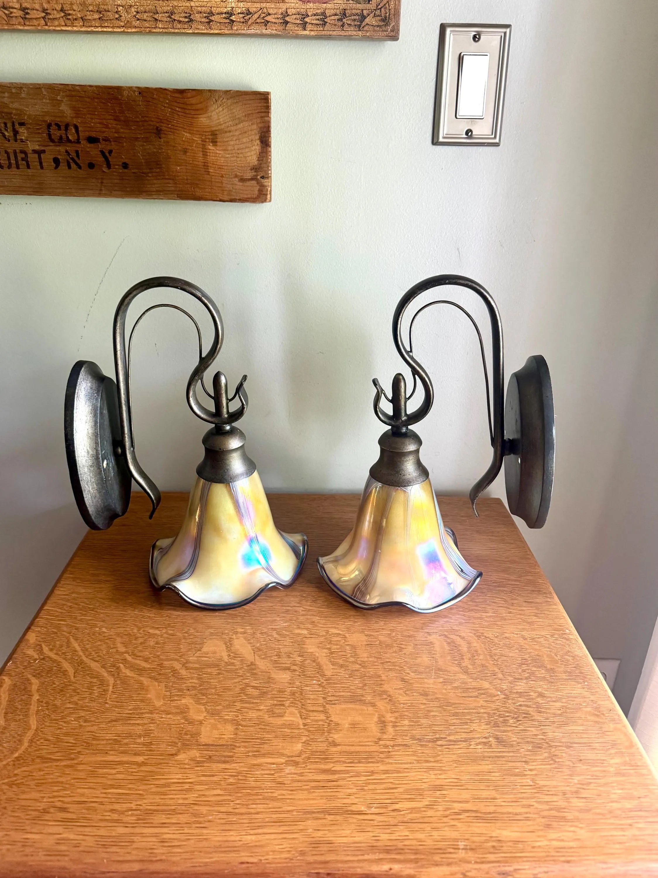 Vintage Quoizel Style Wall Sconces | Todd Phillips Style Glass Shade Wall Sconces | Colorful Glass Shade Wall Sconces