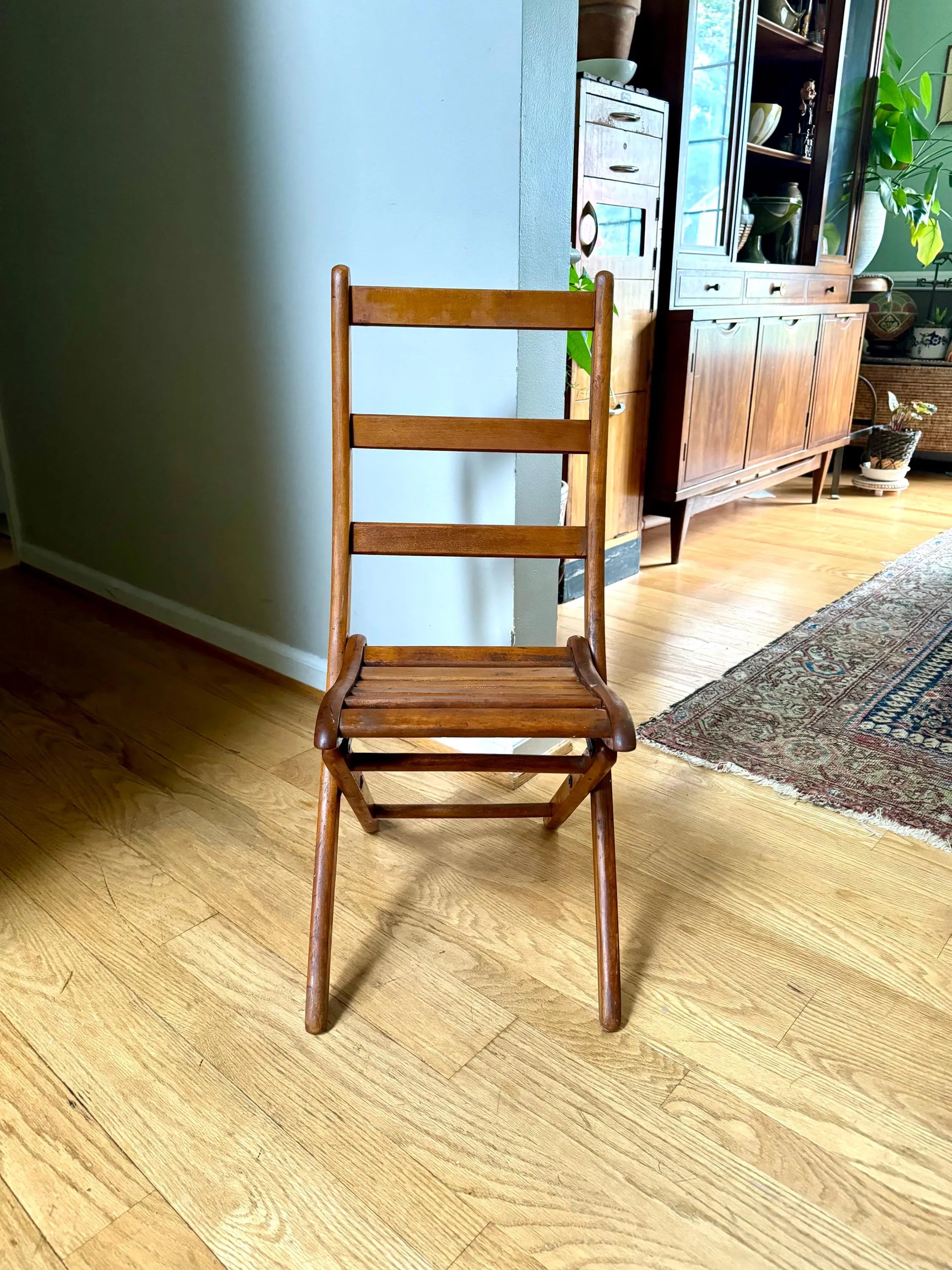 Antique Child's Slatted Wood Folding Chair | Small Unique Folding Wood Chair | Antique Folding Chair | Rustic Folding Chair | Extra Seating