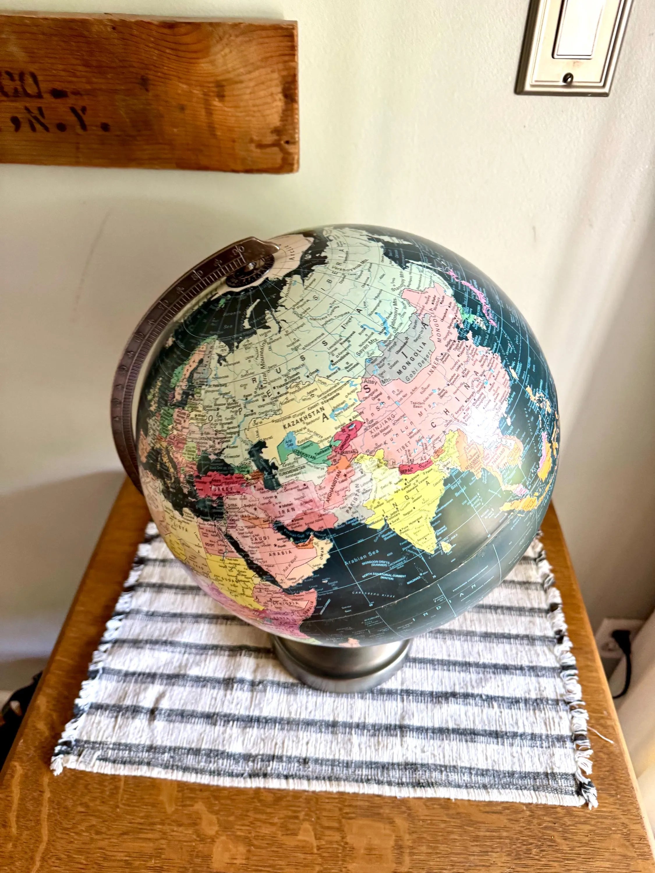 Vintage Black Ocean Illuminated World Globe | Scan Globe A/S Lighted Black Globe| 12" Scan Denmark Starlight Globe | Illuminated Black Globe