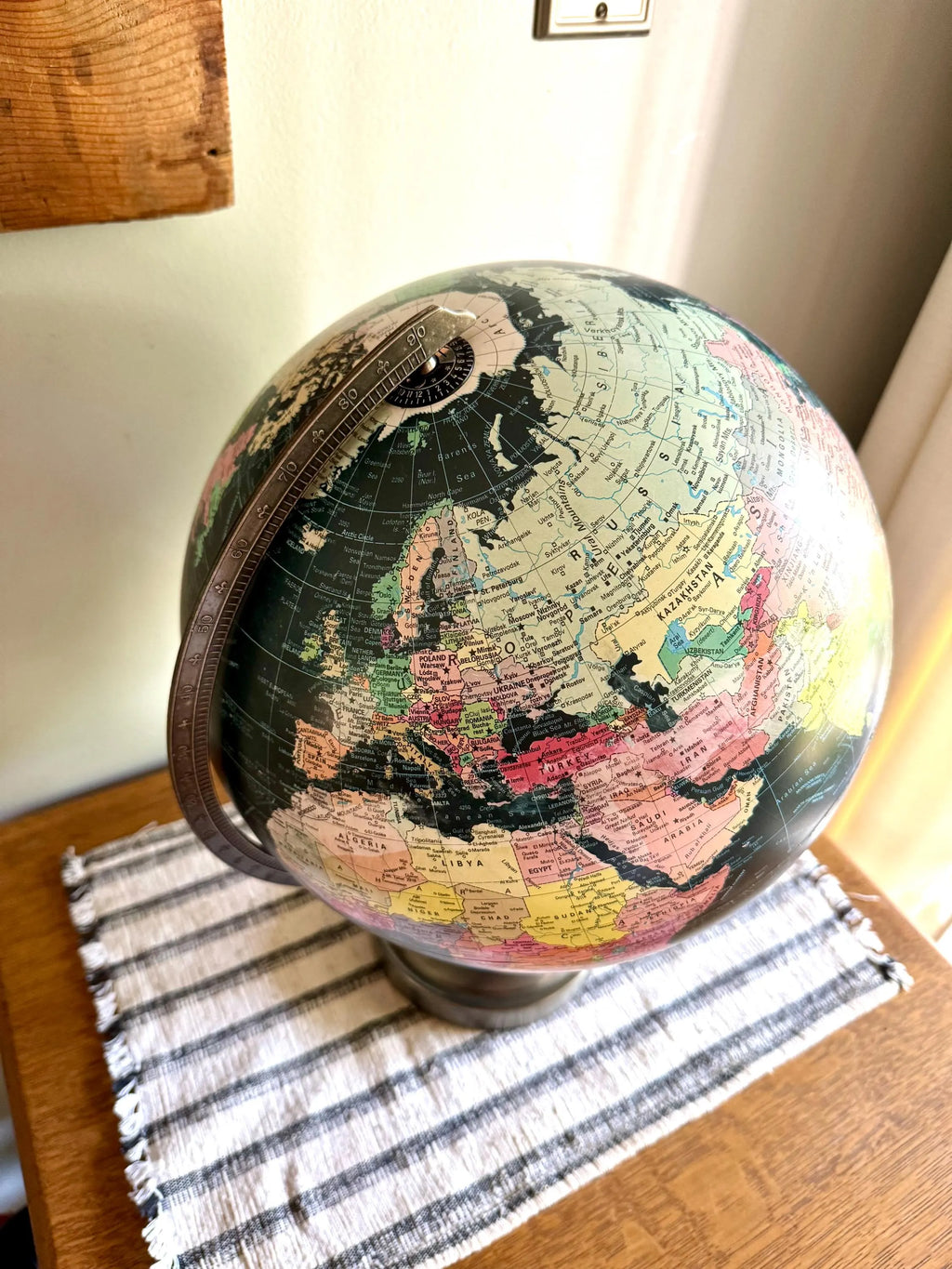 Vintage Black Ocean Illuminated World Globe | Scan Globe A/S Lighted Black Globe| 12" Scan Denmark Starlight Globe | Illuminated Black Globe