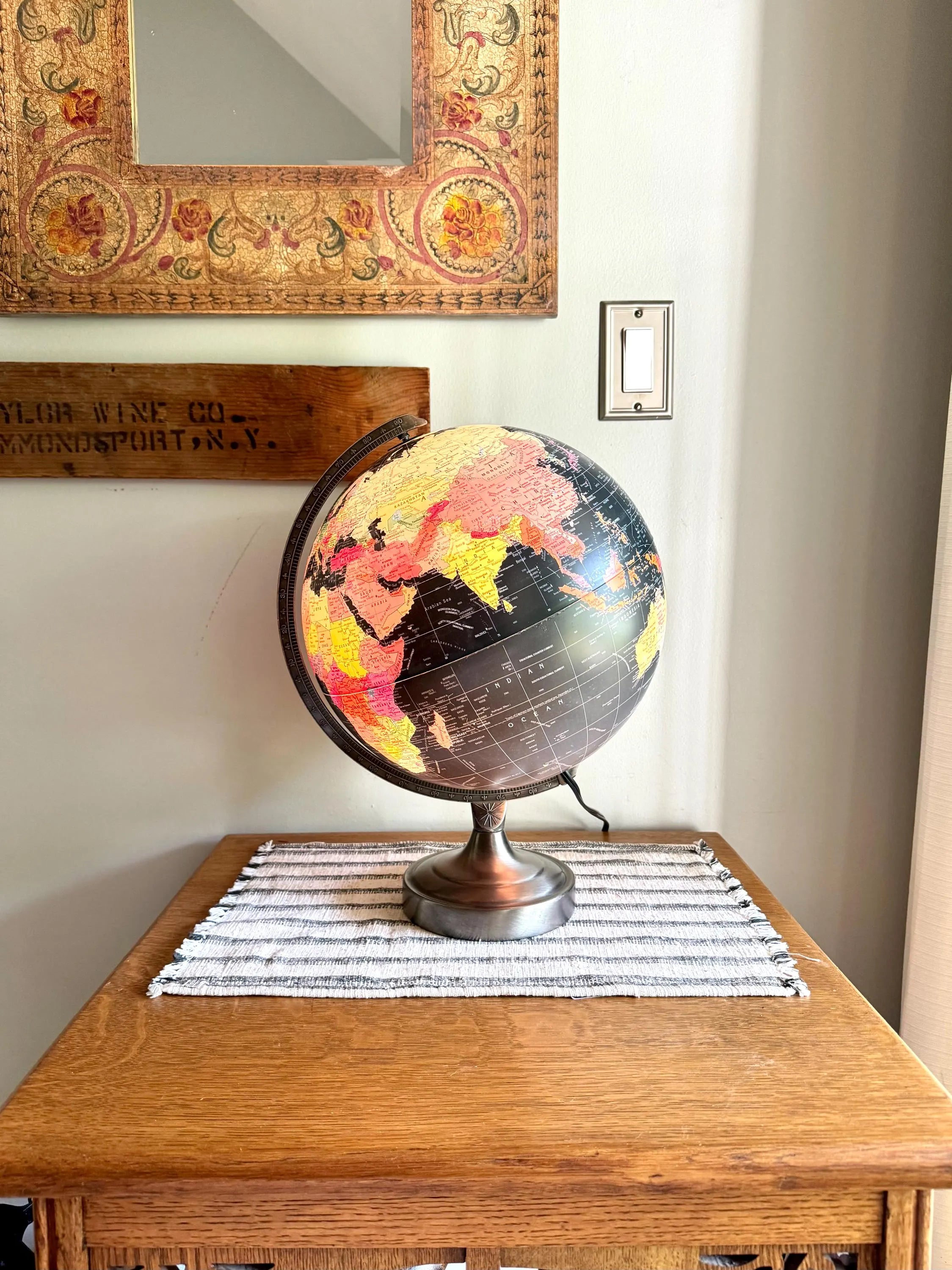Vintage Black Ocean Illuminated World Globe | Scan Globe A/S Lighted Black Globe| 12" Scan Denmark Starlight Globe | Illuminated Black Globe