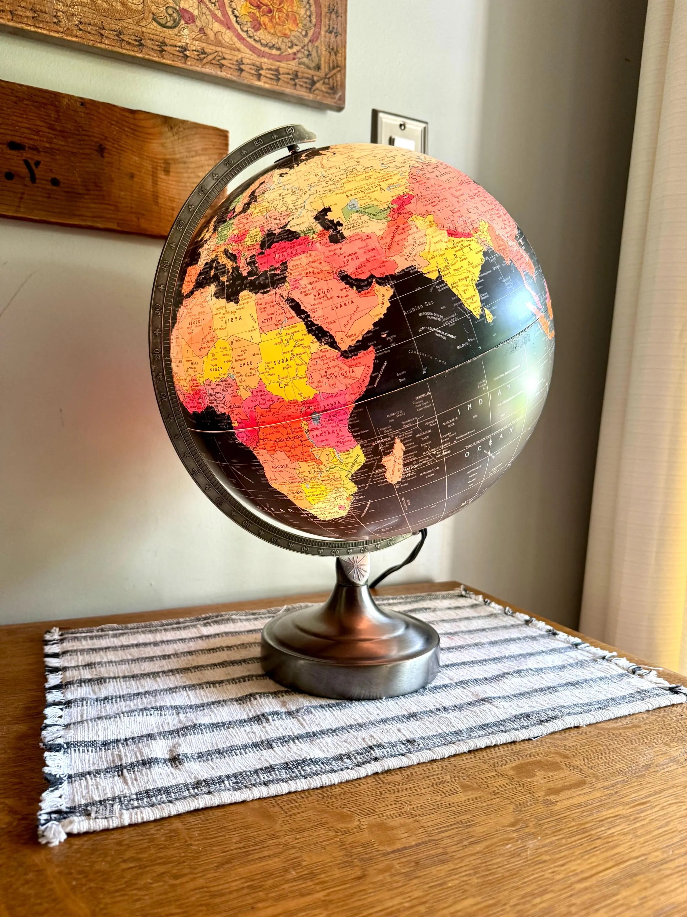 Vintage Black Ocean Illuminated World Globe | Scan Globe A/S Lighted Black Globe| 12" Scan Denmark Starlight Globe | Illuminated Black Globe