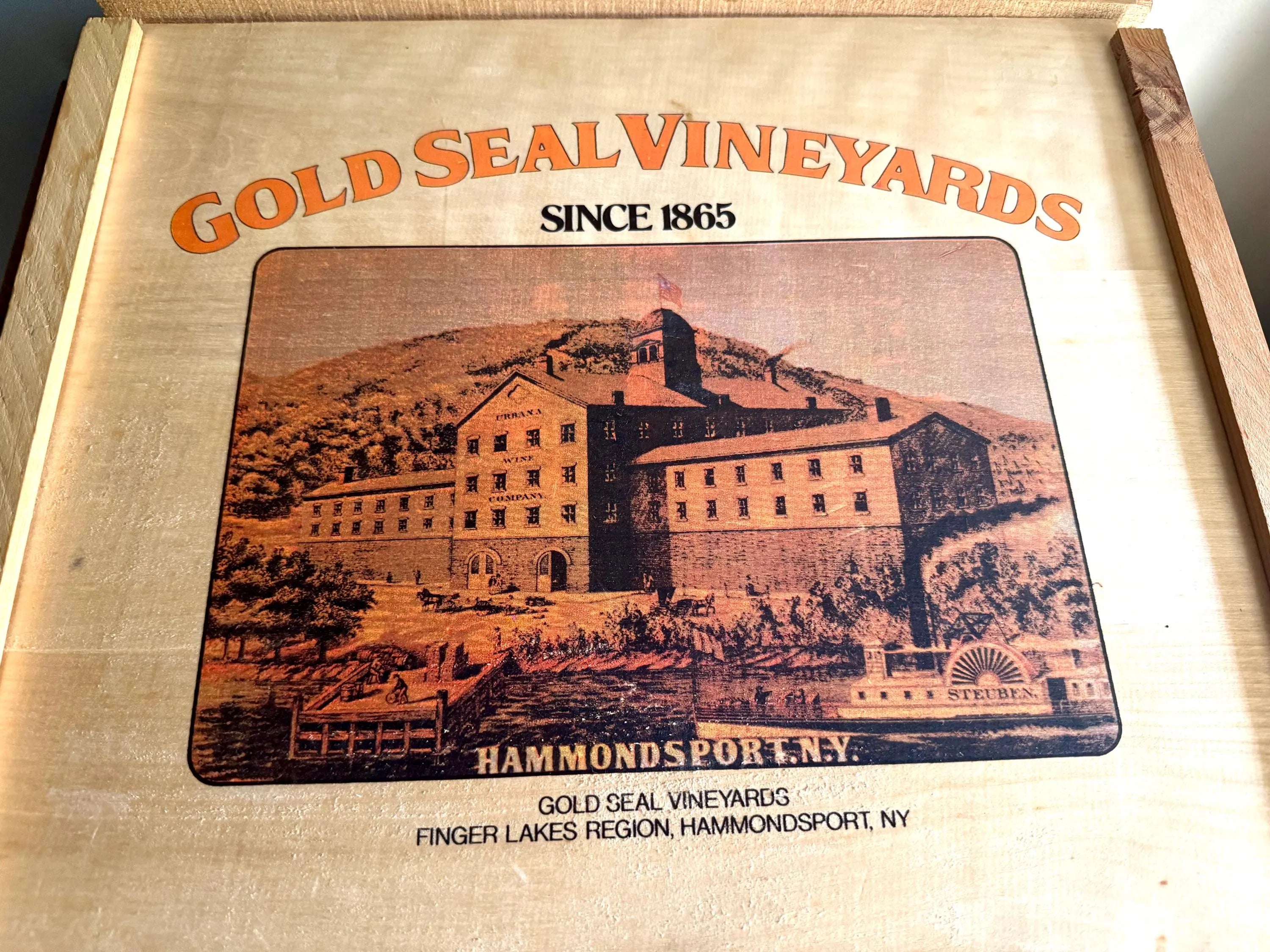 Vintage Gold Seal Vineyards Wine Box | Gold Seal Winery Box| Hammondsport NY Winery Box| Finger Lakes Wine Box| Gold Seal Advertisement Box