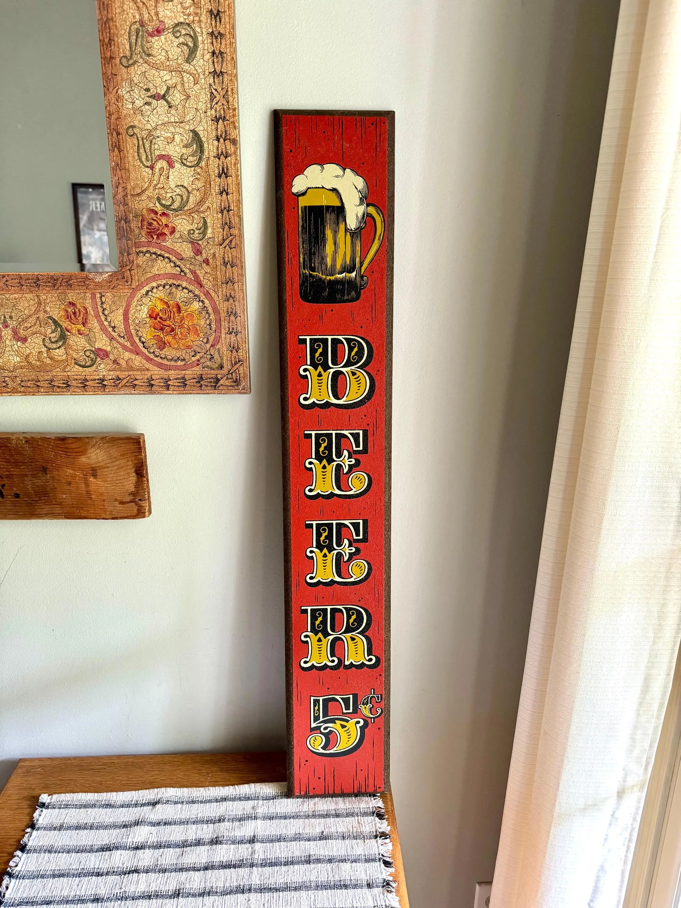 Vintage Yorkraft Wooden Beer Sign | Rustic Bar Decor | Hand Crafted Wooden Pub Sign | Man Cave Decor | Beer 5 Cents | Red Beer Novelty Sign