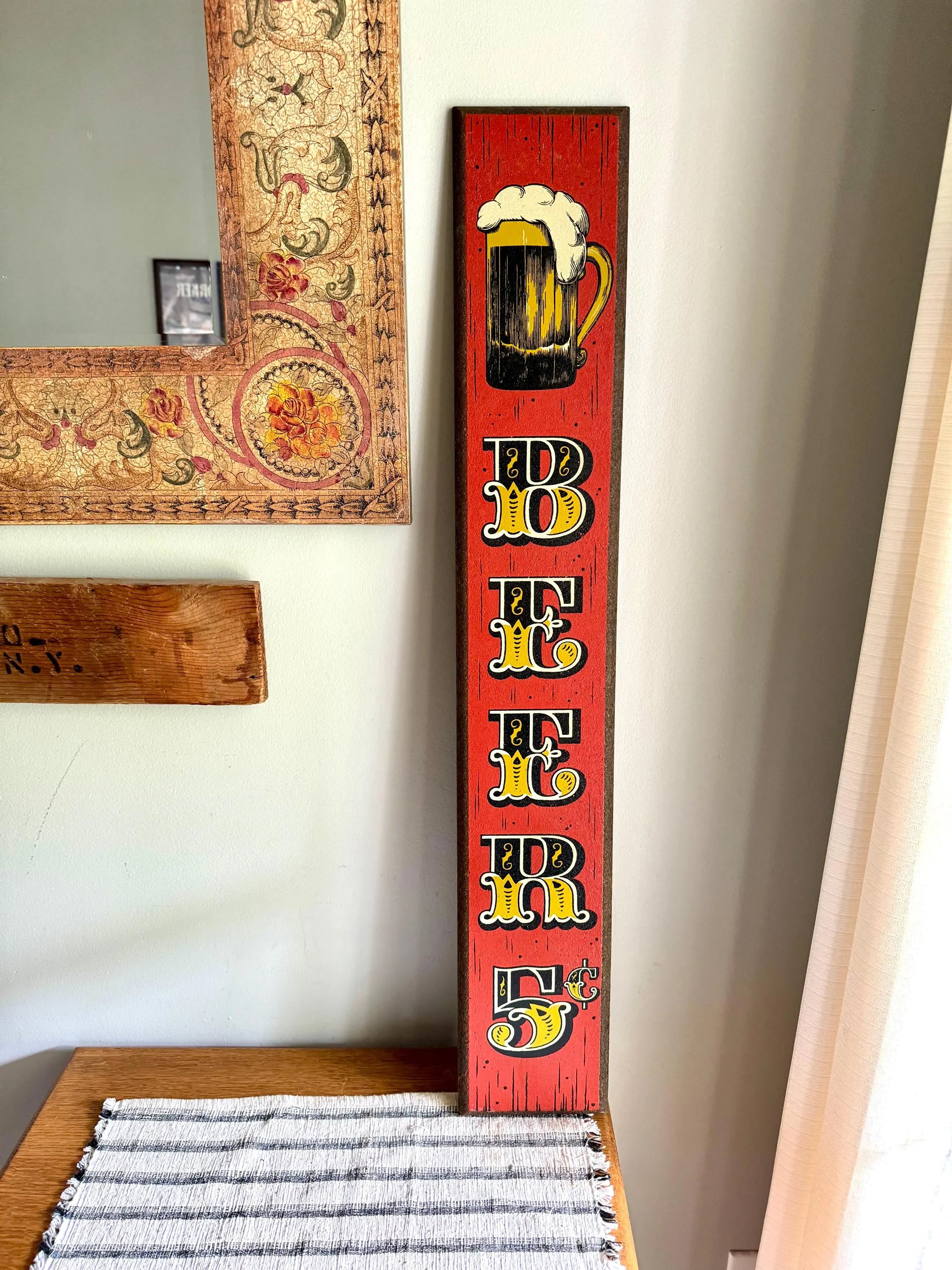 Vintage Yorkraft Wooden Beer Sign | Rustic Bar Decor | Hand Crafted Wooden Pub Sign | Man Cave Decor | Beer 5 Cents | Red Beer Novelty Sign