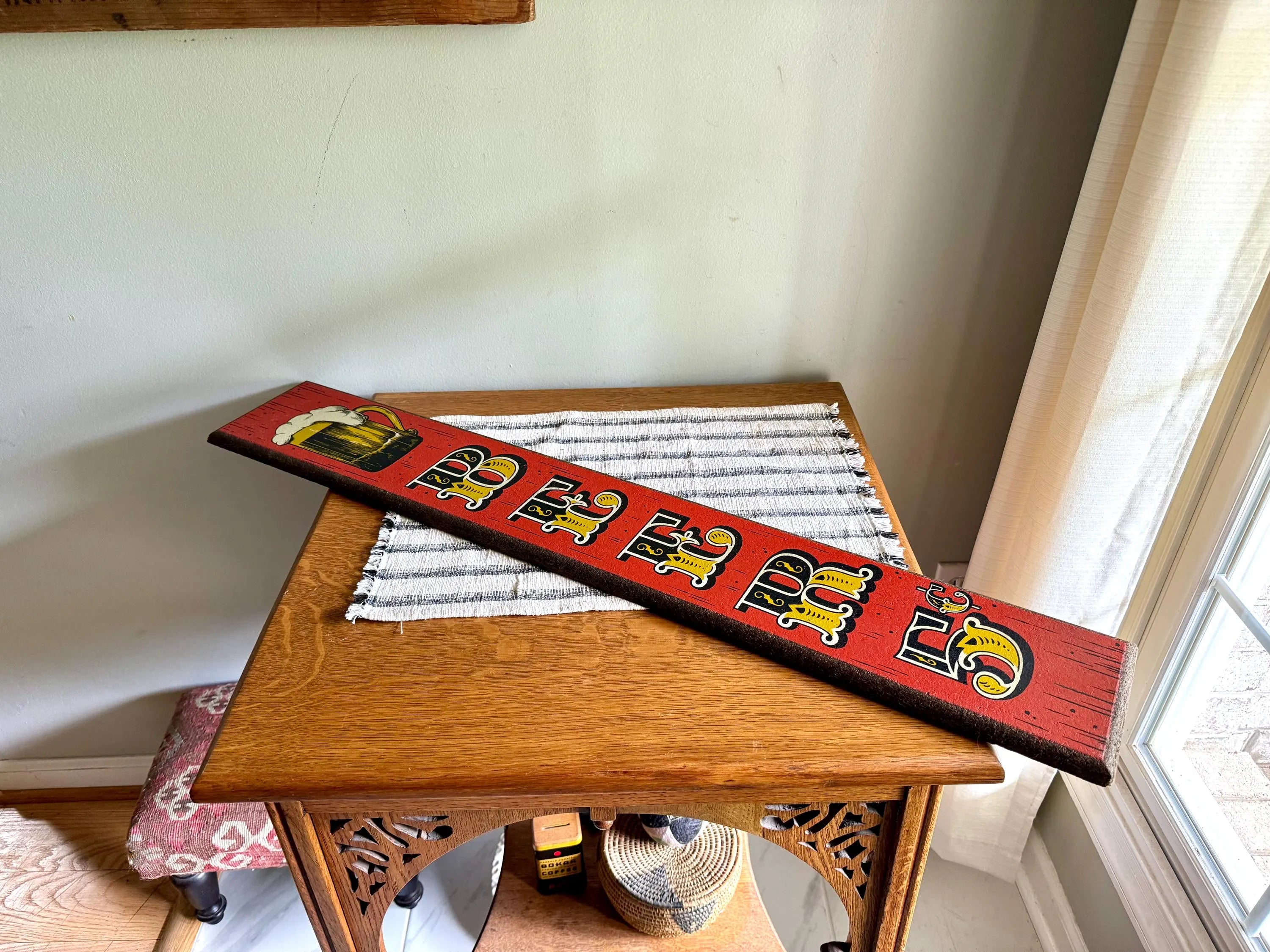 Vintage Yorkraft Wooden Beer Sign | Rustic Bar Decor | Hand Crafted Wooden Pub Sign | Man Cave Decor | Beer 5 Cents | Red Beer Novelty Sign