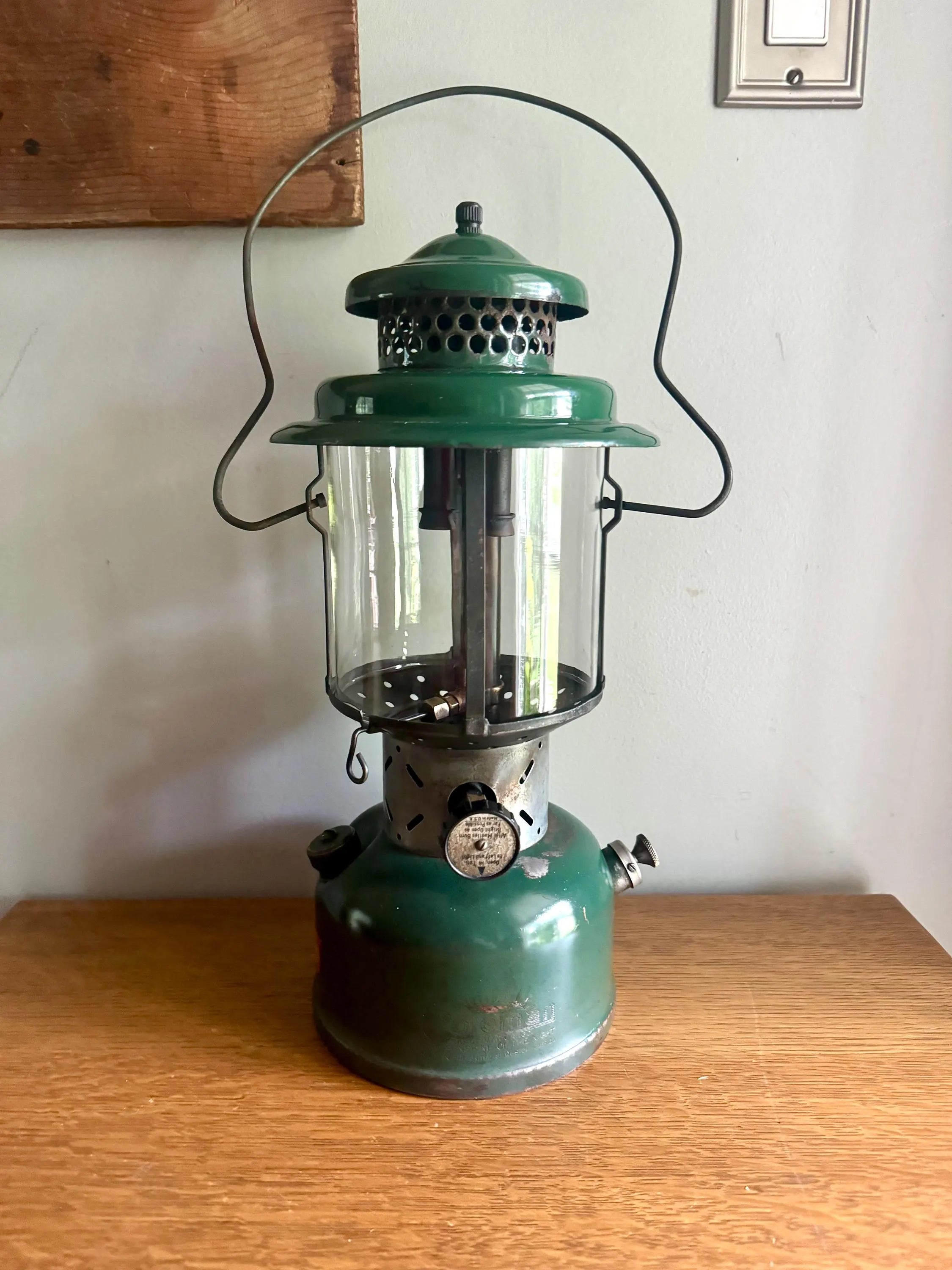 Vintage Distressed Coleman Model 228E Lantern | Coleman 1955 Coleman Lantern | Model 220F Coleman Lantern | Clear Glass Duel Mantel