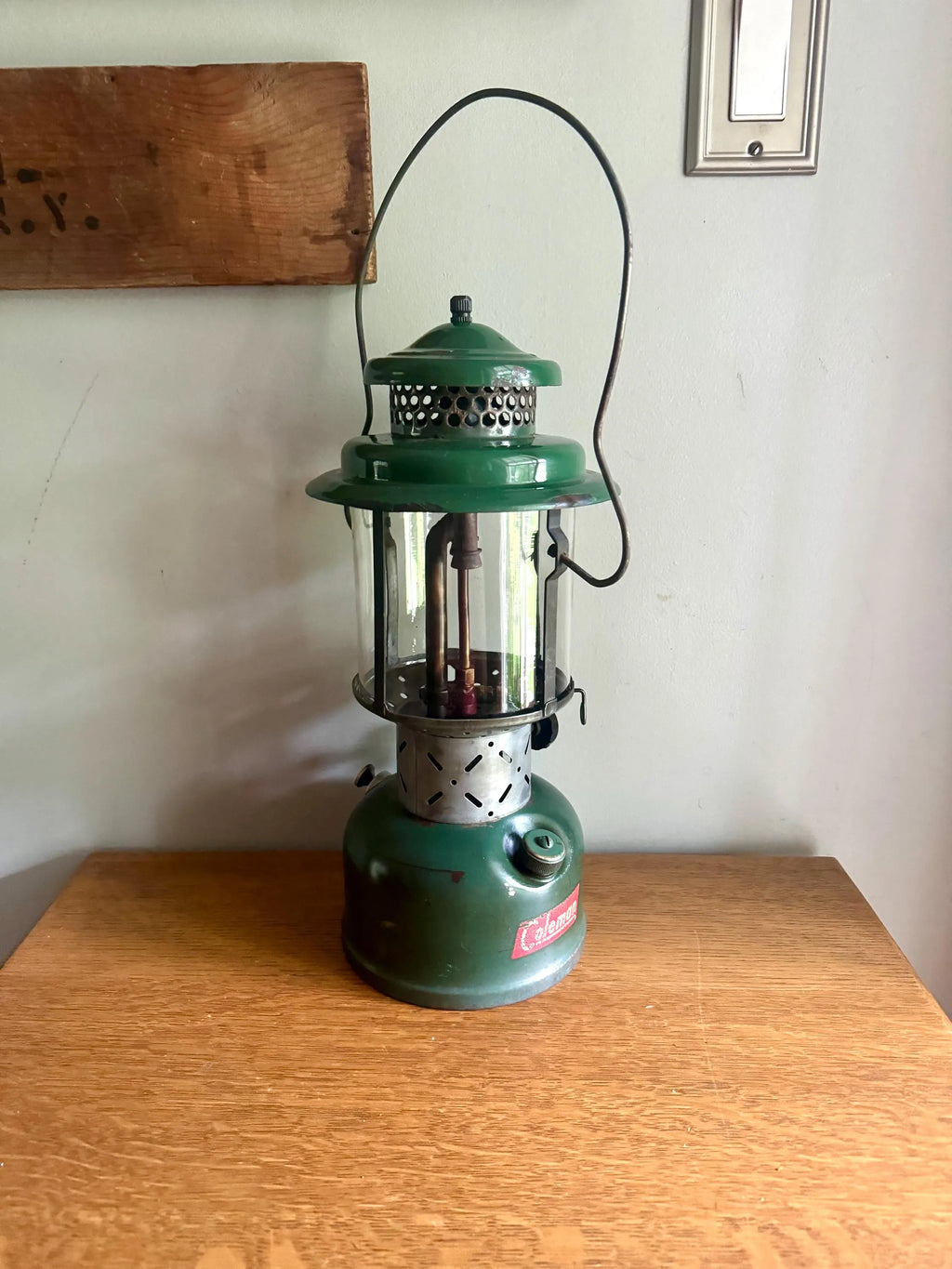 Vintage Distressed Coleman Model 228E Lantern | Coleman 1955 Coleman Lantern | Model 220F Coleman Lantern | Clear Glass Duel Mantel