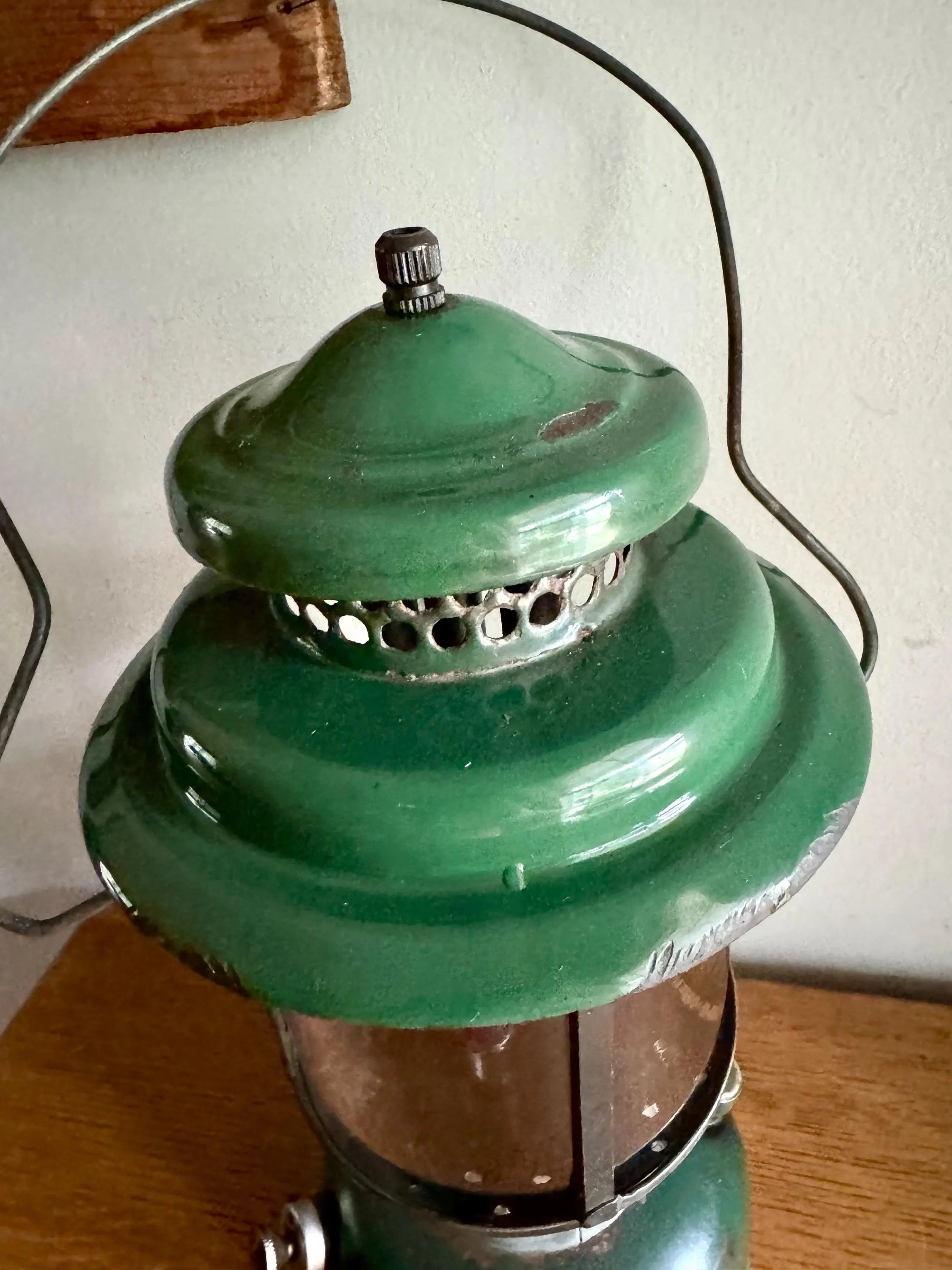 Vintage Distressed Coleman Model 228E Lantern | Coleman 1955 Coleman Lantern | Model 220F Coleman Lantern | Clear Glass Duel Mantel