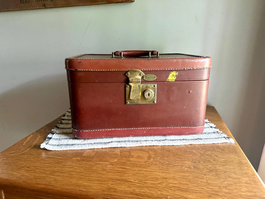 Vintage Brown Maximillian Cosmetic Case | Leather Train Case | Cowhide Makeup Case | Leather Make Up Case | Leather Storage Case