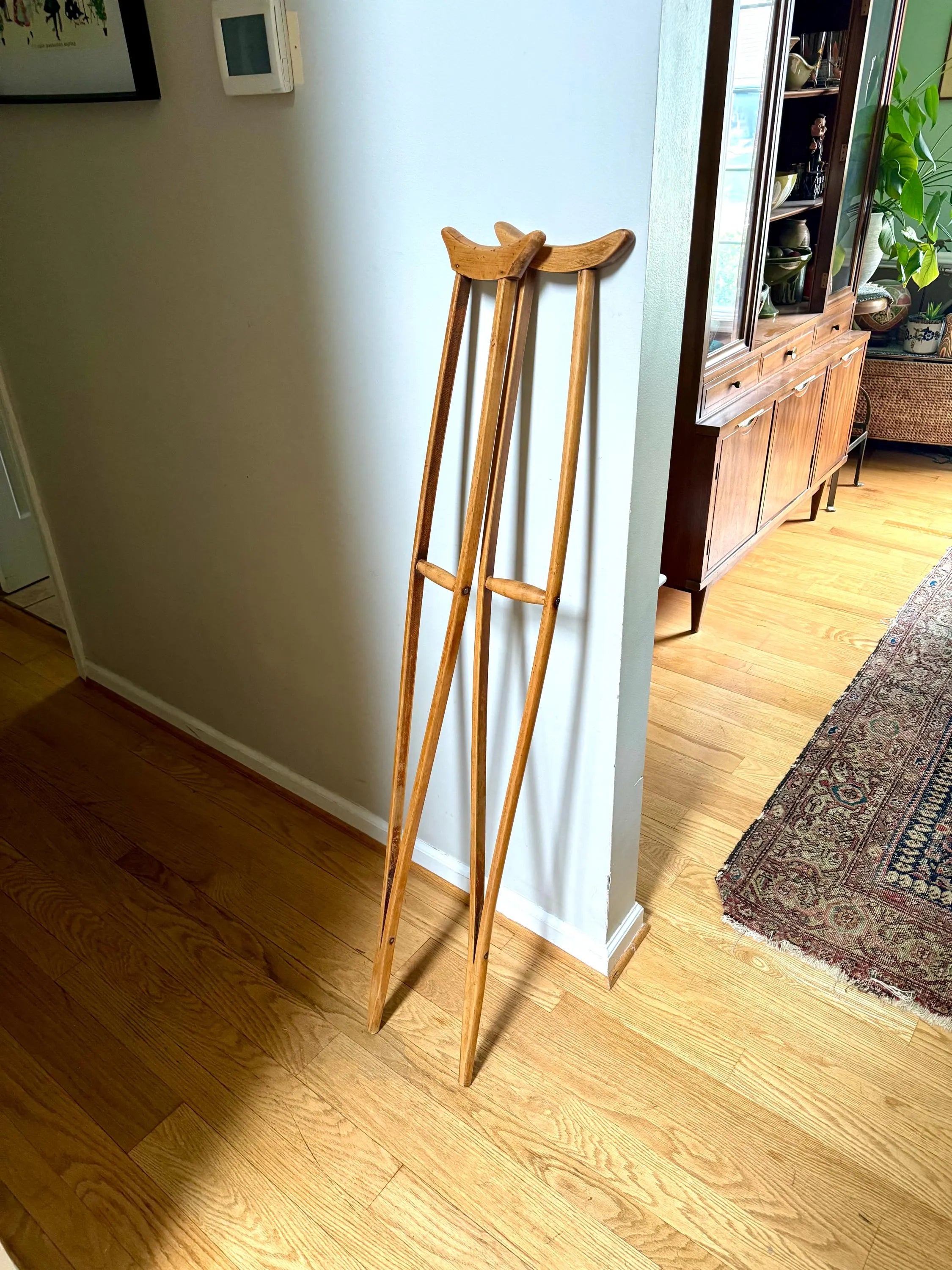 Pair of Wooden Crutches | Antique Split Wood Crutches | Vintage Medical Decor | Doctor Office Decor | Antique Split Wood Crutches