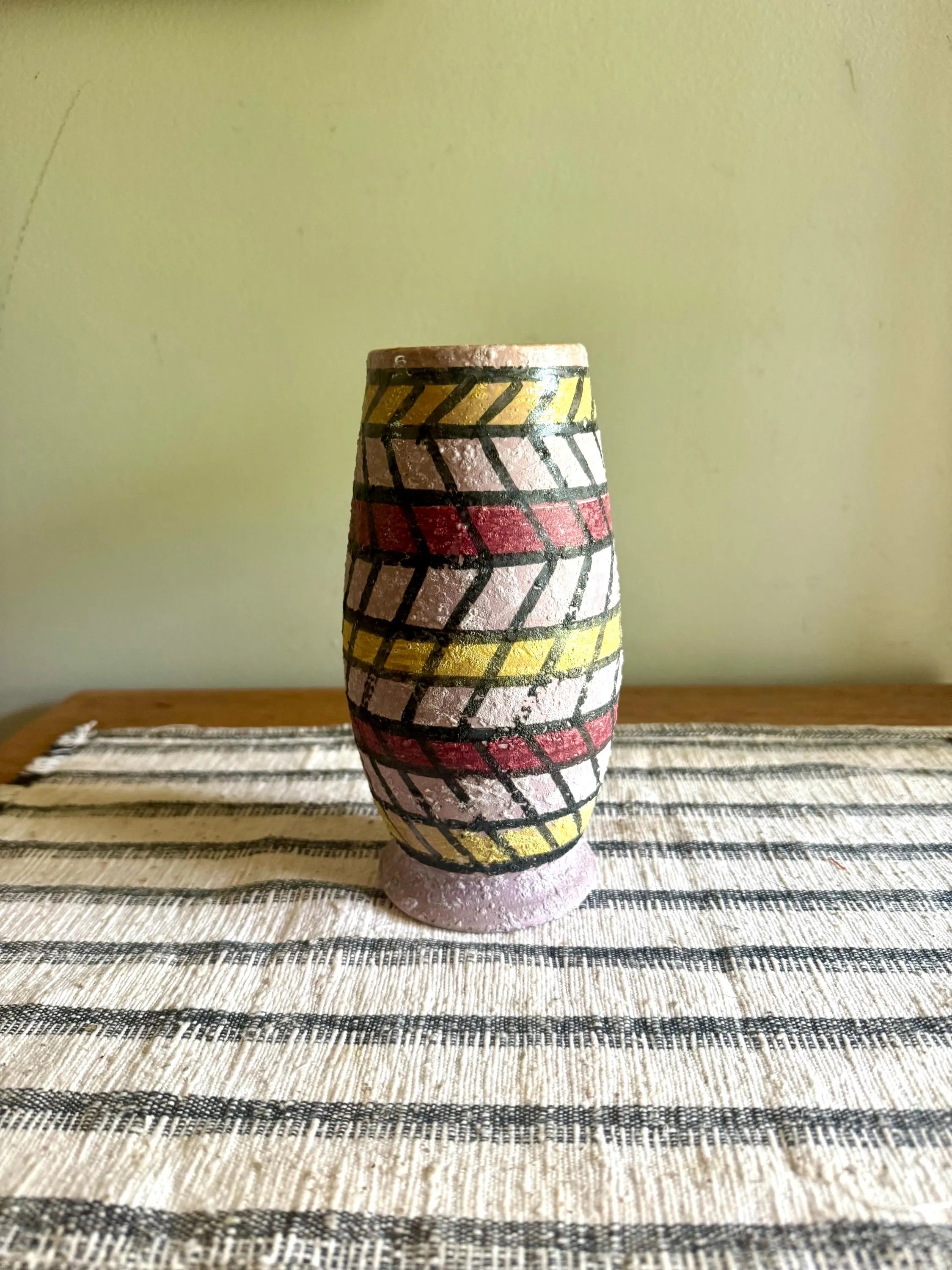Vintage Italian Rossini MCM Vase | Rossini Abstract Geometric Textured Lava Glaze Vase | Italian MCM Textured Vase