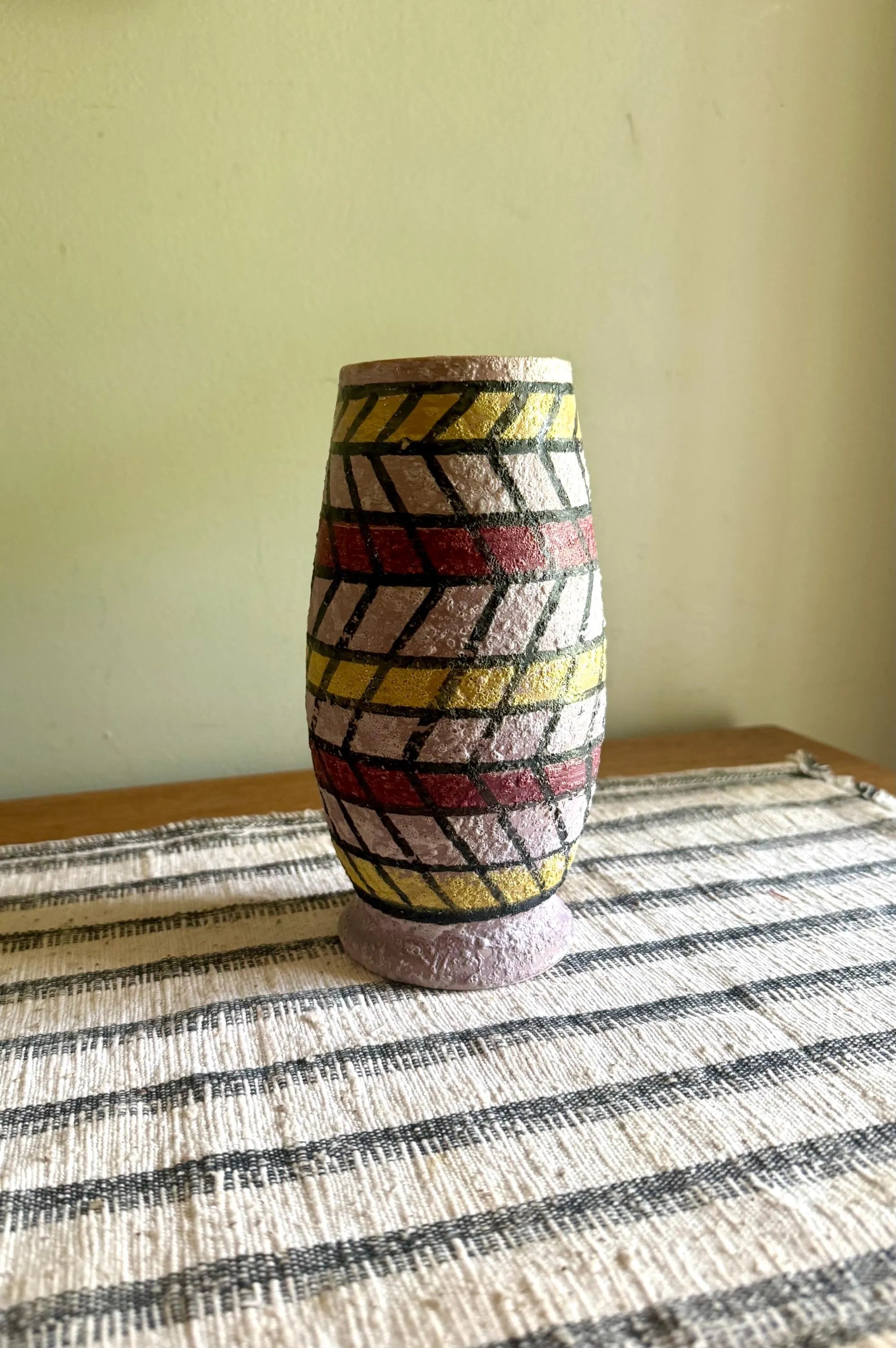 Vintage Italian Rossini MCM Vase | Rossini Abstract Geometric Textured Lava Glaze Vase | Italian MCM Textured Vase