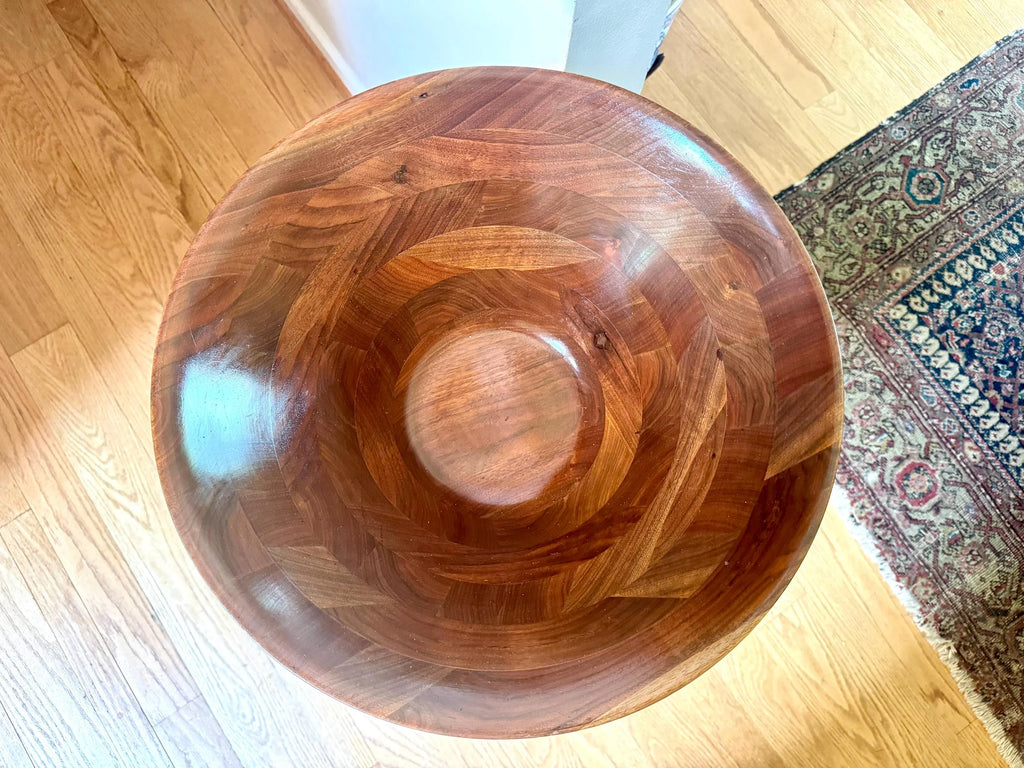 A Vintage Vermillion Walnut Salad Bowl Stand | Danish Modern Salad Bowl | MCM Salad Bowl on Legs | Vermillion Walnut Salad Bowl