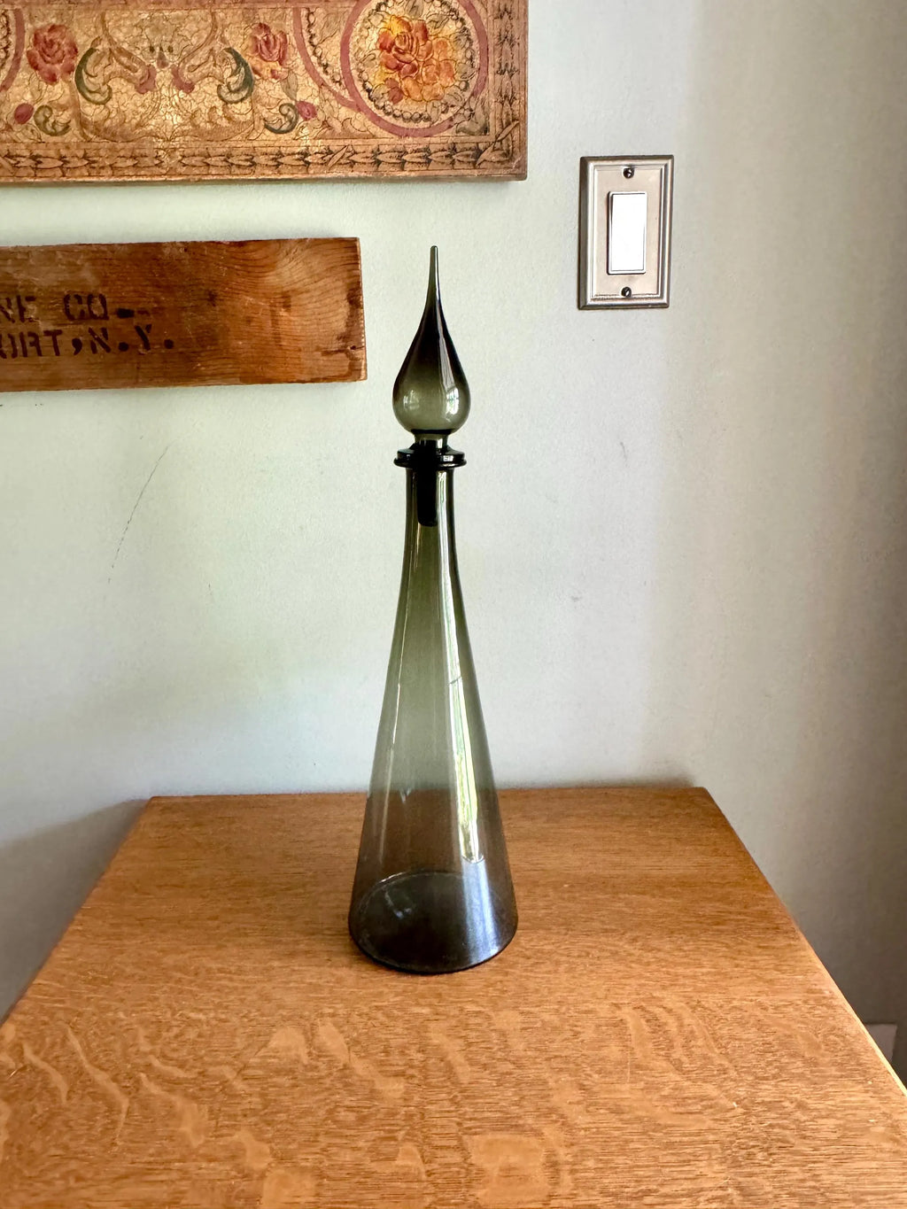 Large Charcoal Smoked Empoli Glass Bottle | Smoked Italian Glass Decanter | 19" Genie Bottle Smoked Gray | Bohemian Style Bottle| Boho Decor