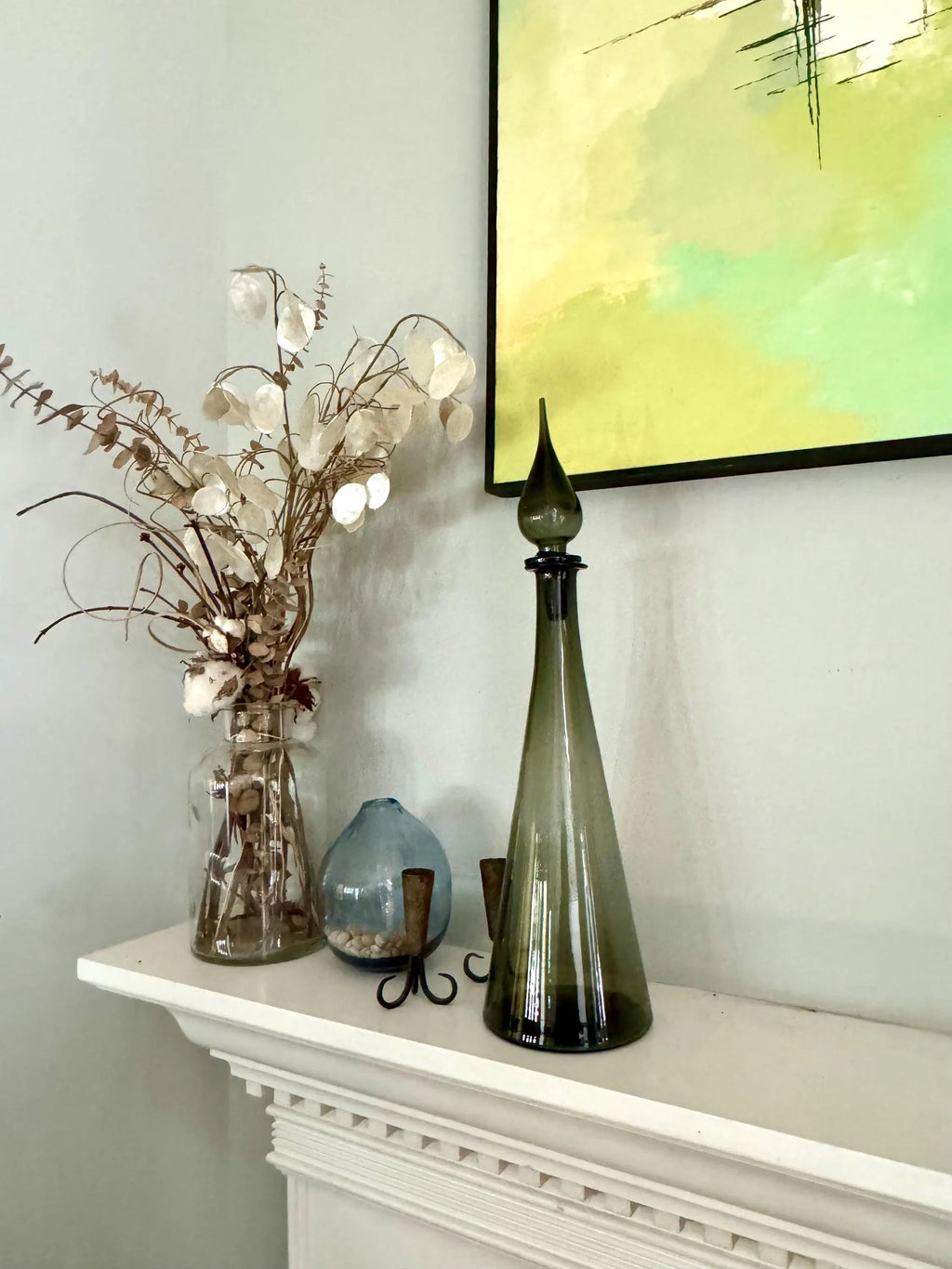 Large Charcoal Smoked Empoli Glass Bottle | Smoked Italian Glass Decanter | 19" Genie Bottle Smoked Gray | Bohemian Style Bottle| Boho Decor