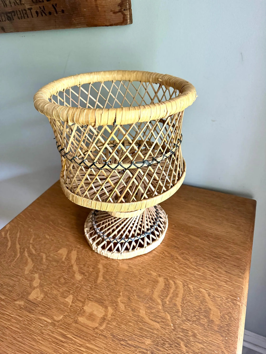 Natural Wicker Plant Stand | Vintage Peacock Rattan Basket Plant Pedestal | Woven Wicker Basket Planter | Bohemian Style Planter Stand