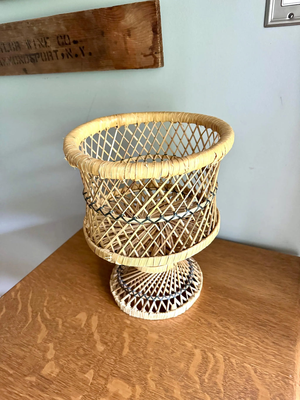 Natural Wicker Plant Stand | Vintage Peacock Rattan Basket Plant Pedestal | Woven Wicker Basket Planter | Bohemian Style Planter Stand
