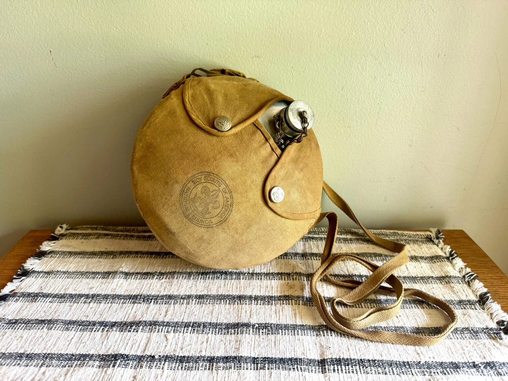 Vintage Boy Scouts of America Canteen In Canvas Sling  | Regal Aluminum Canteen In Canvas Pouch | Green Boy Scouts Canvas Canteen Sling