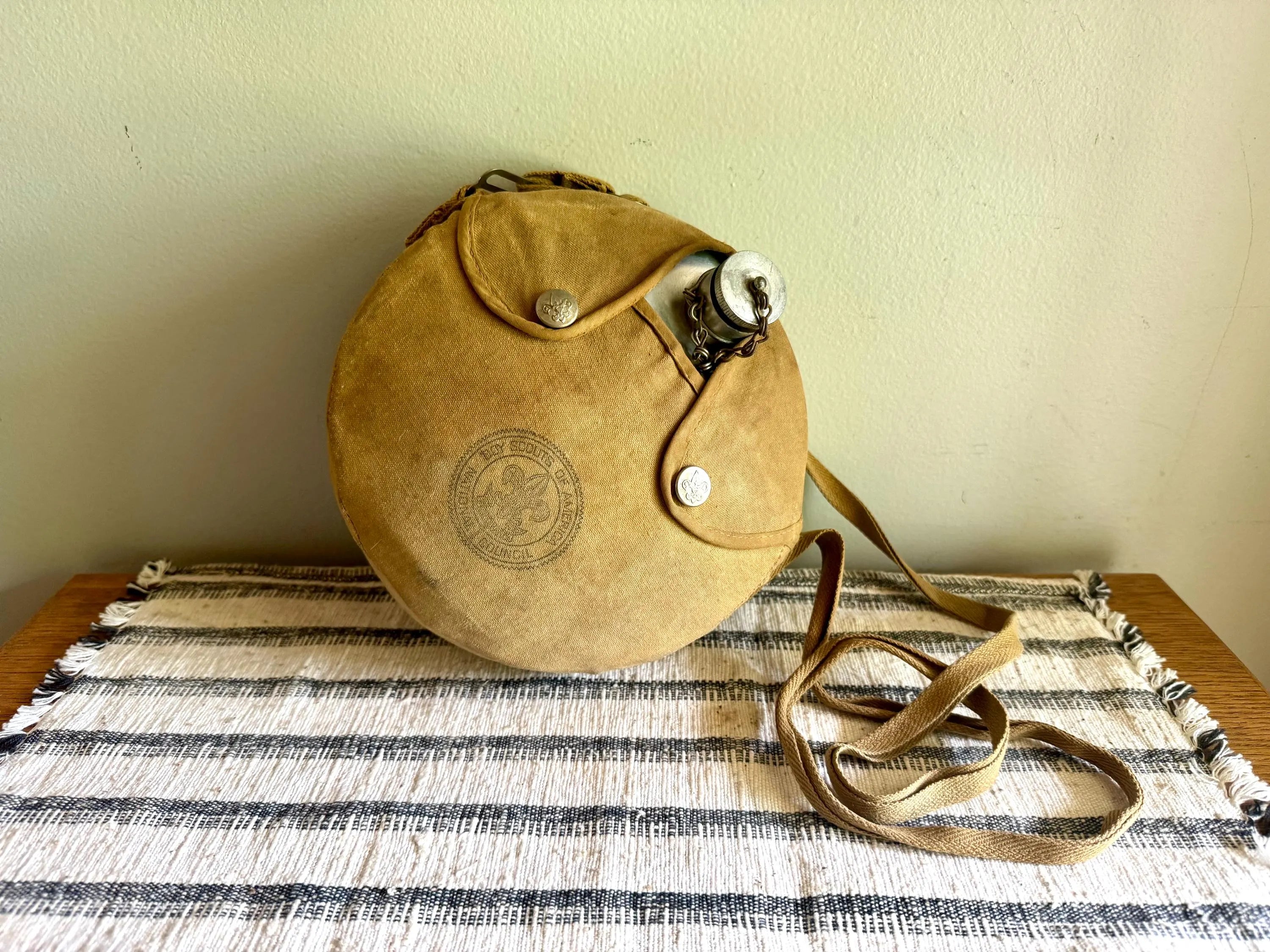 Vintage Boy Scouts of America Canteen In Canvas Sling  | Regal Aluminum Canteen In Canvas Pouch | Green Boy Scouts Canvas Canteen Sling