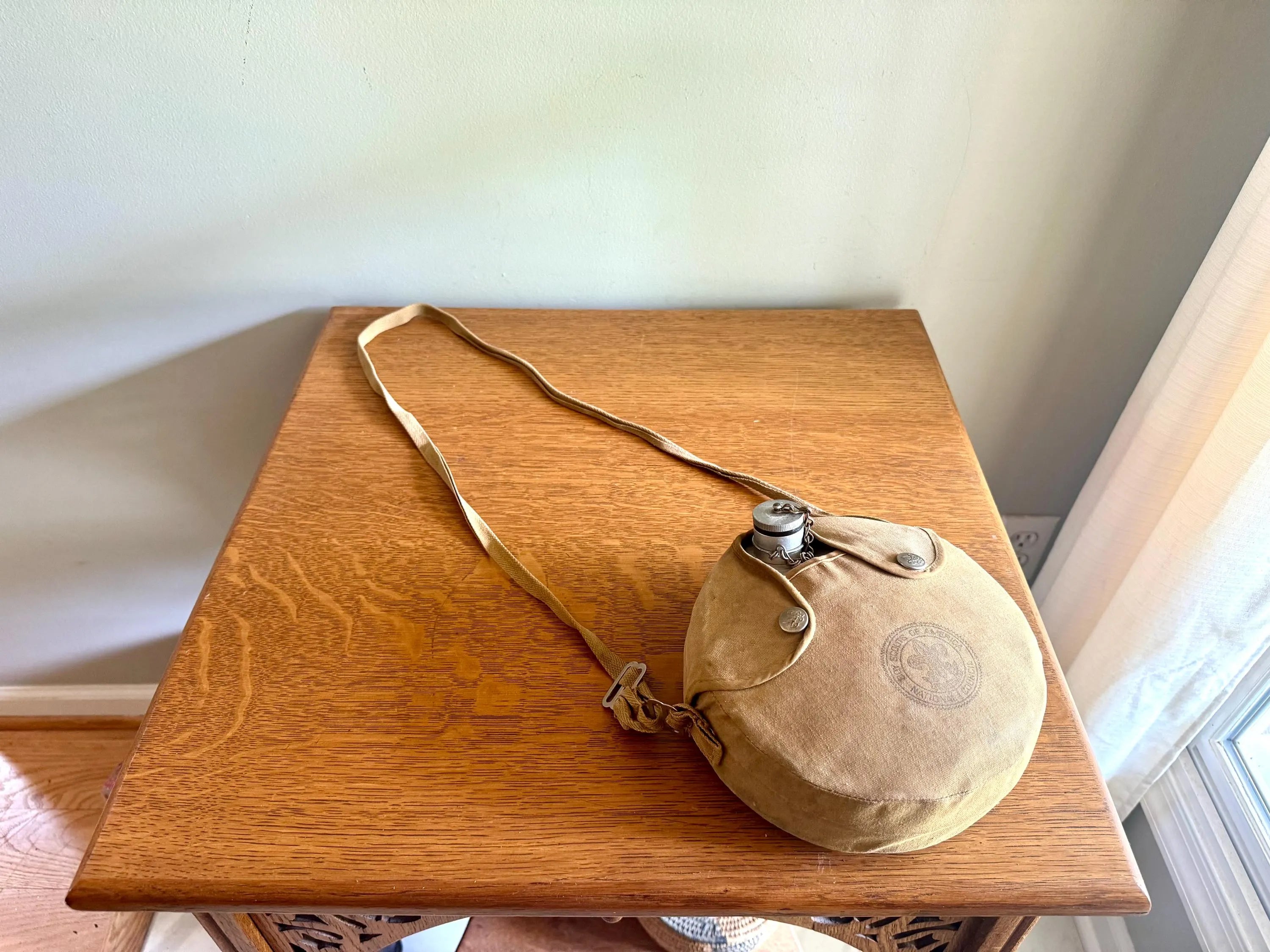 Vintage Boy Scouts of America Canteen In Canvas Sling  | Regal Aluminum Canteen In Canvas Pouch | Green Boy Scouts Canvas Canteen Sling