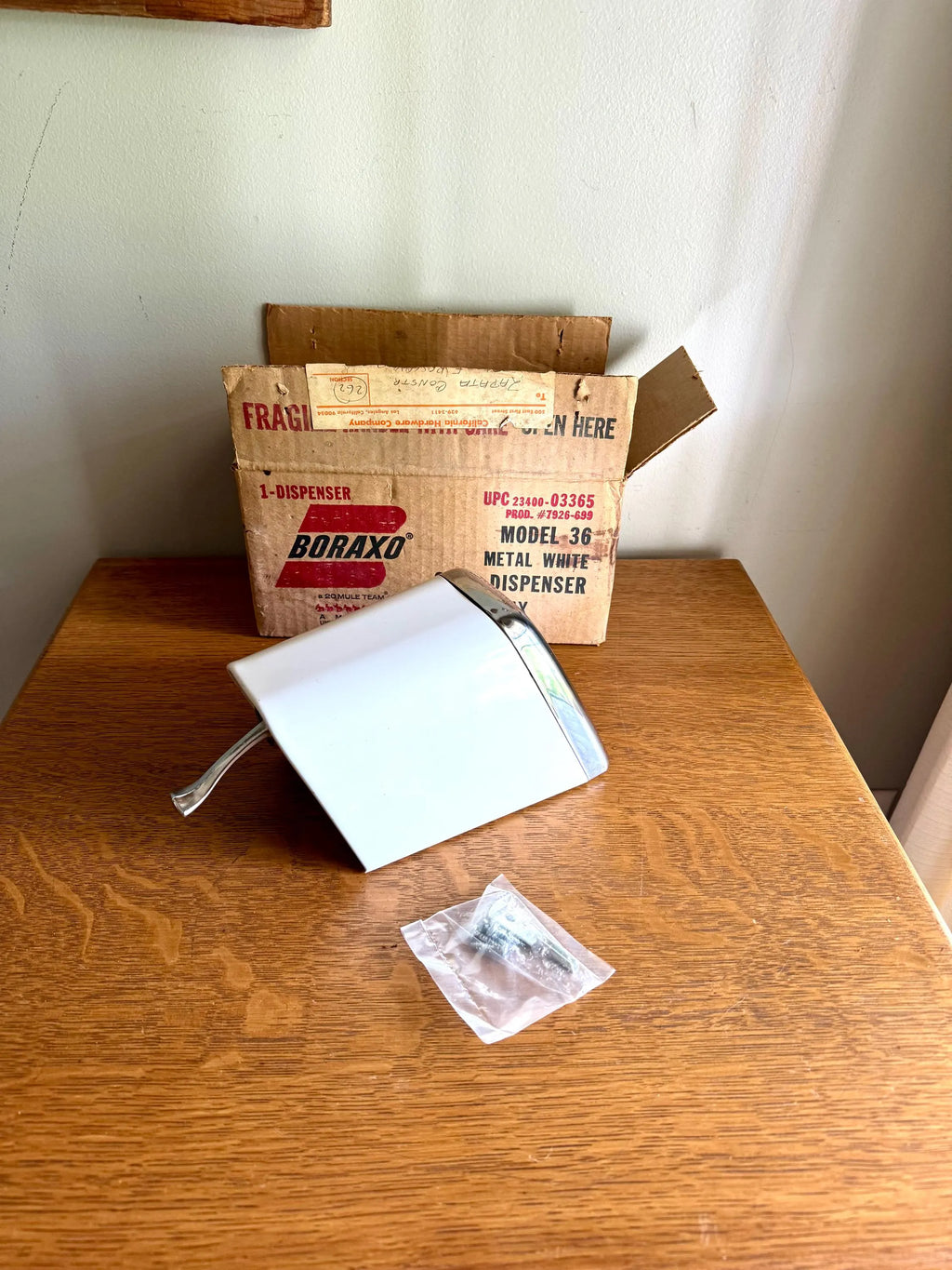 Vintage Boxaxo Powered Soap Dispenser | MCM Wall Mounted Soap Dispenser | Boraxo Model 36 MCM Dispenser| MCM White New In Box Soap Dispenser