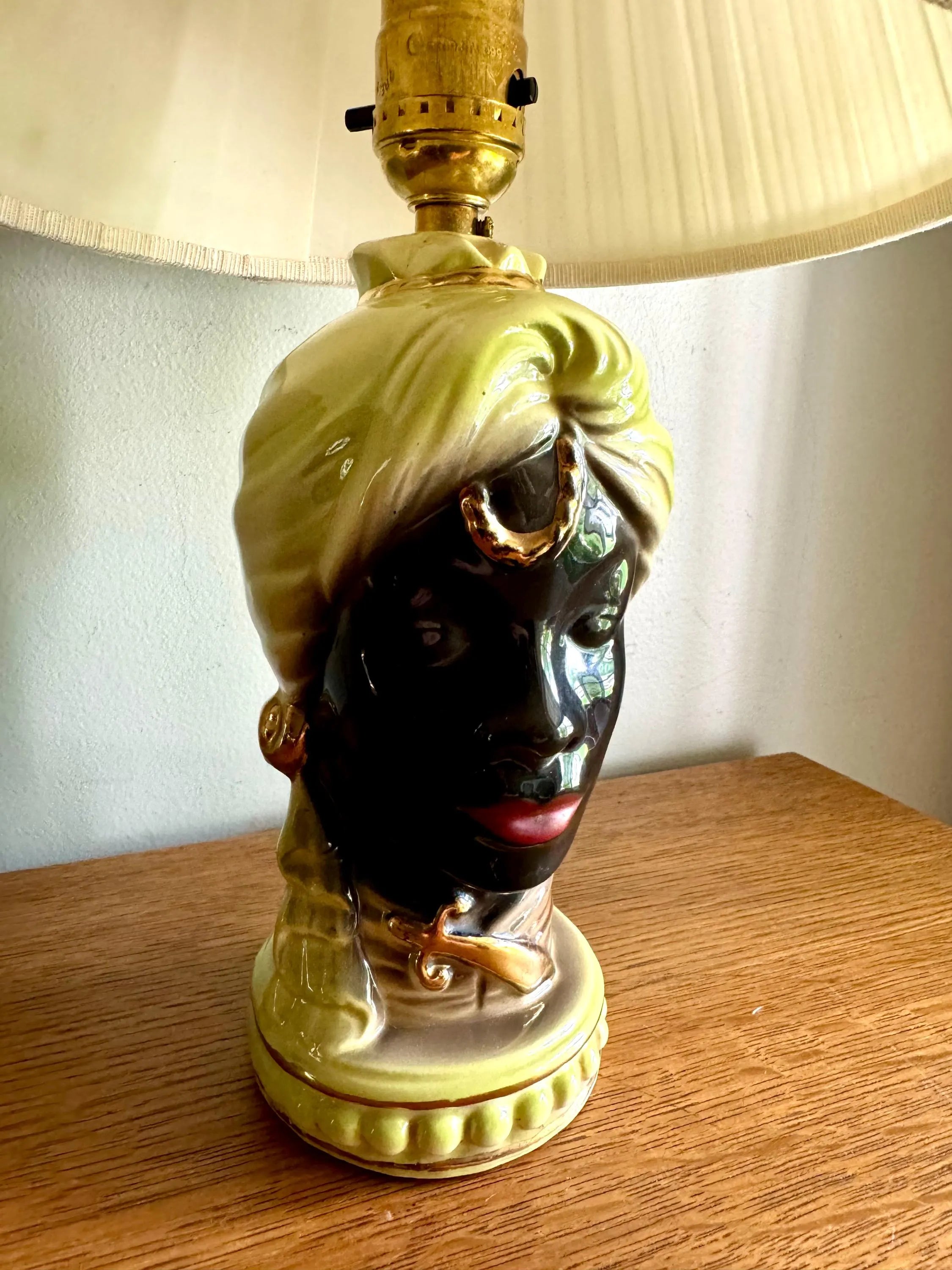 Vintage Porcelain Blackamoor Boudoir Lamp | Rewired Nubian Genie Head Lamp | Shawnee Pottery | Blackamoor Sultan Ceramic Head Lamp