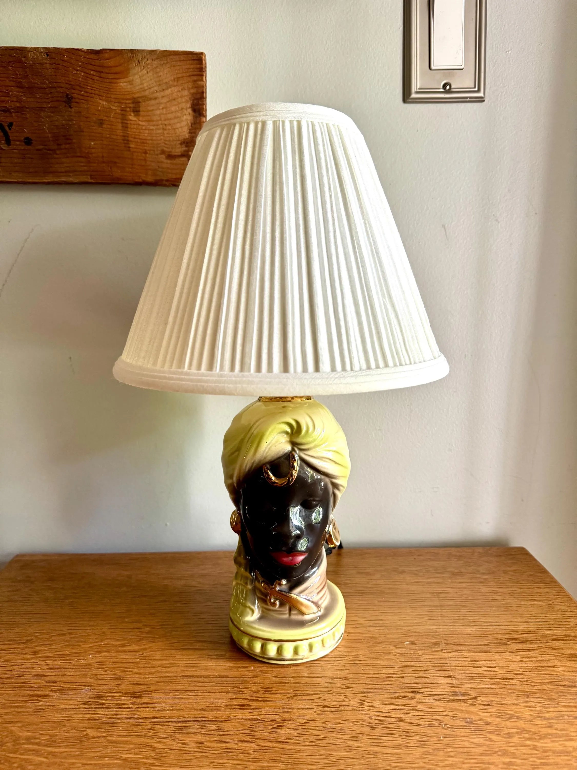 Vintage Porcelain Blackamoor Boudoir Lamp | Rewired Nubian Genie Head Lamp | Shawnee Pottery | Blackamoor Sultan Ceramic Head Lamp