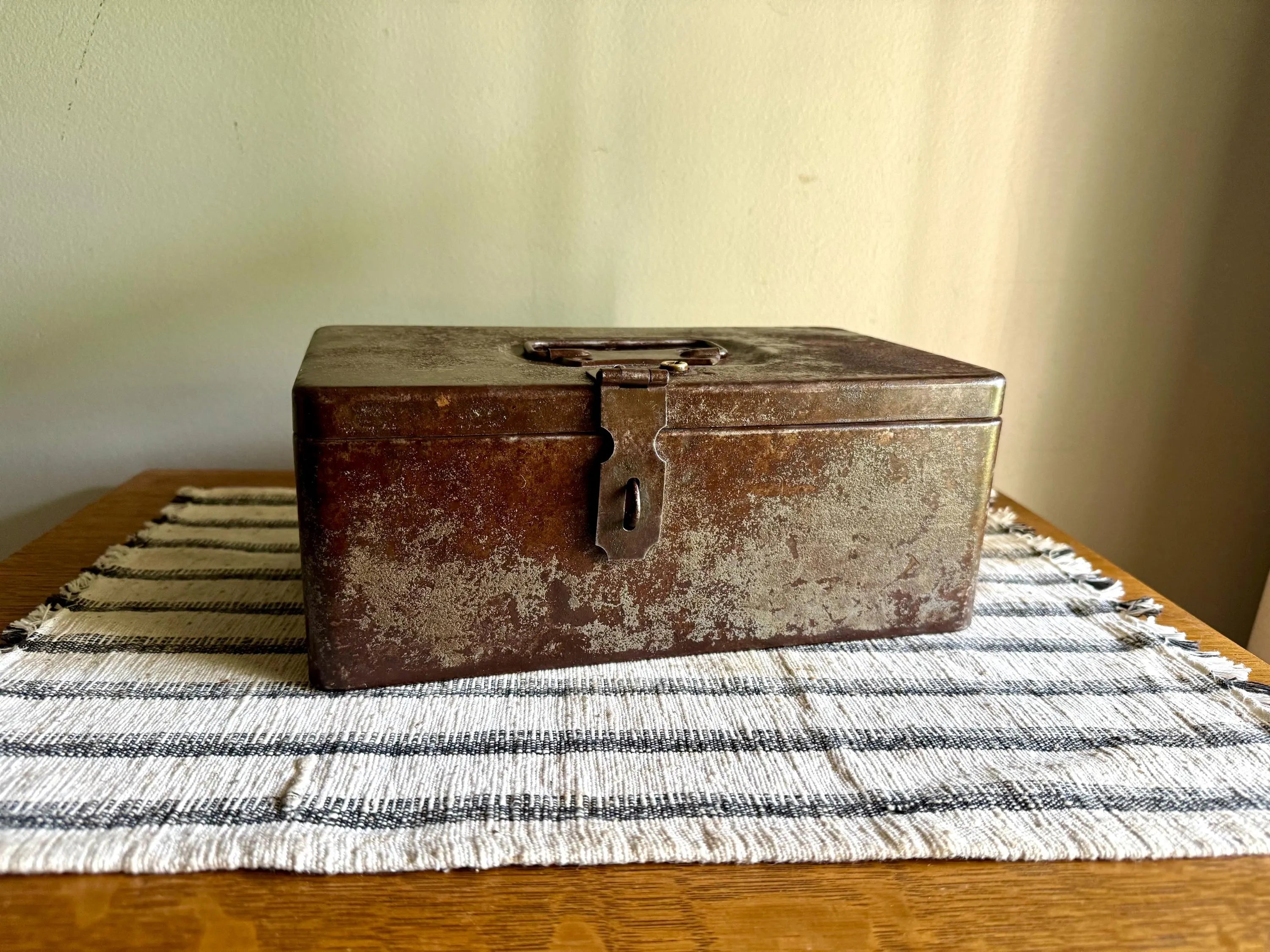 Vintage Rustic Cash/Money Box | Rustic Metal Strong Box | Distressed Metal Box | Stash Box | Heavy Duty Box | Cosmetic Box | Utility Box