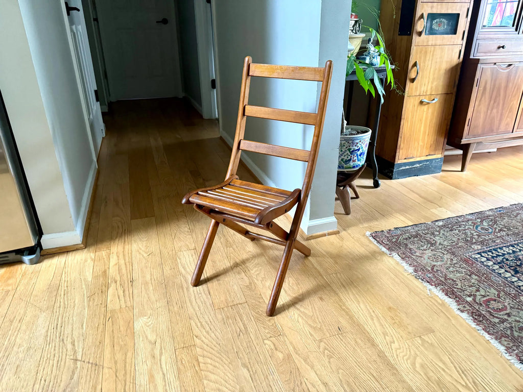 Antique Child's Slatted Wood Folding Chair | Small Unique Folding Wood Chair | Antique Folding Chair | Rustic Folding Chair | Extra Seating