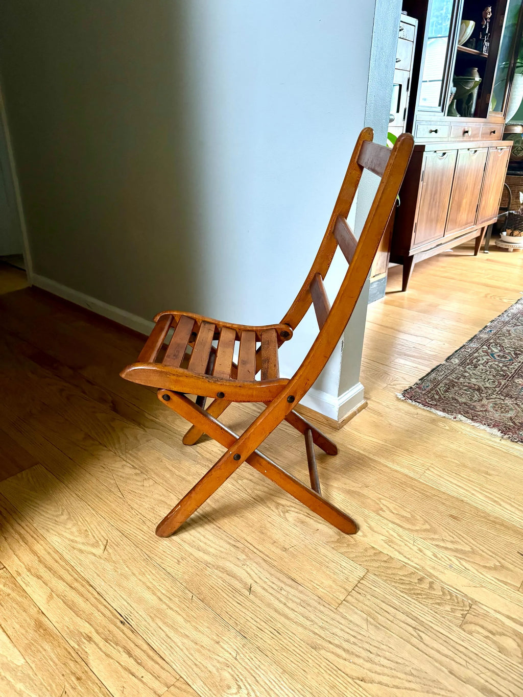Antique Child's Slatted Wood Folding Chair | Small Unique Folding Wood Chair | Antique Folding Chair | Rustic Folding Chair | Extra Seating