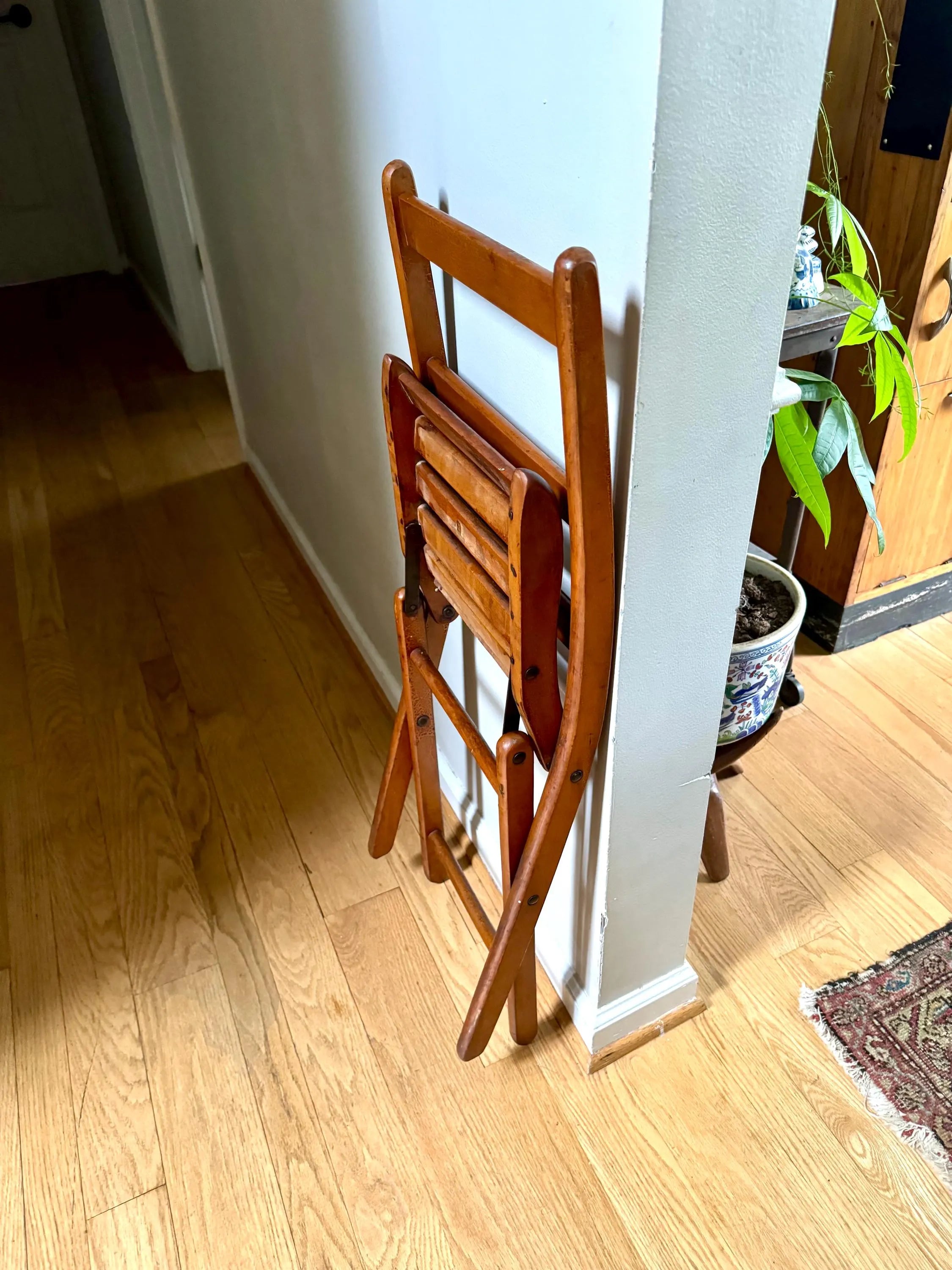 Antique Child's Slatted Wood Folding Chair | Small Unique Folding Wood Chair | Antique Folding Chair | Rustic Folding Chair | Extra Seating