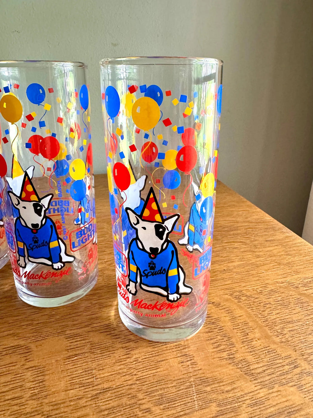 Spud MacKenzie Bud Light Beer Glasses | Vintage Spud MacKenzie Beer Glasses| Vintage Bud Light Beer Glasses | 4 Beer Advertisement Glasses