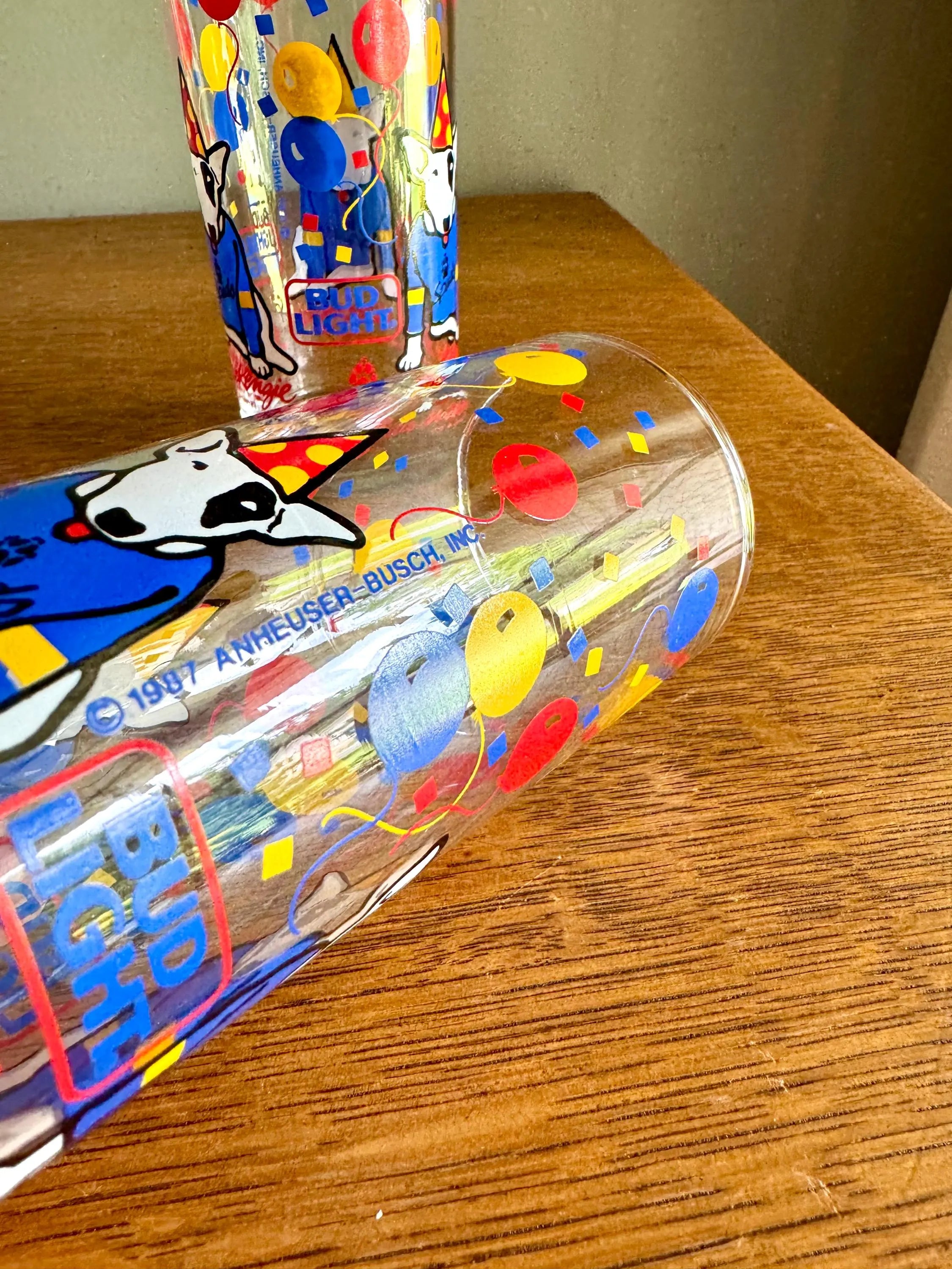 Spud MacKenzie Bud Light Beer Glasses | Vintage Spud MacKenzie Beer Glasses| Vintage Bud Light Beer Glasses | 4 Beer Advertisement Glasses