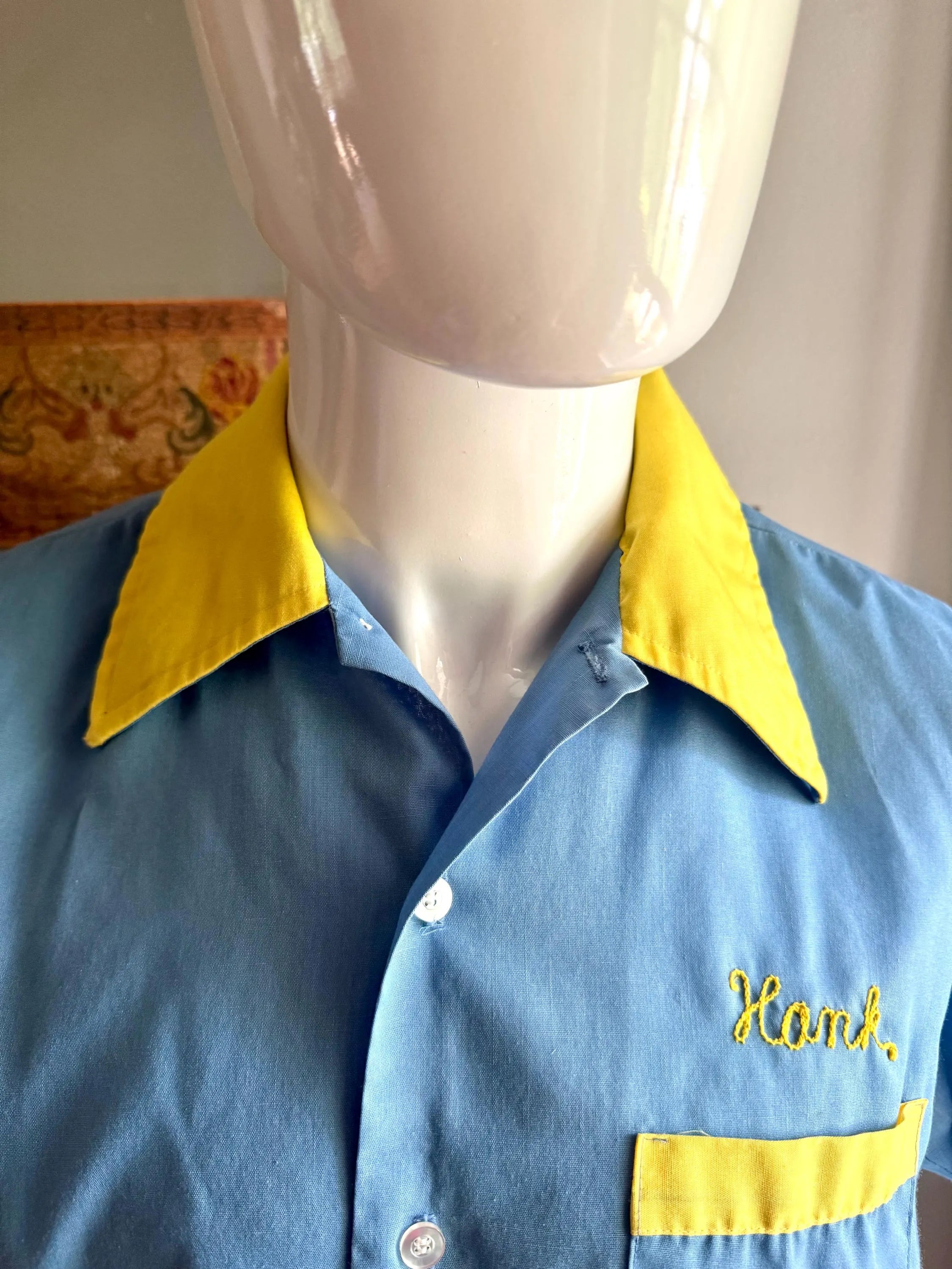 Vtg Embroidered Bowling Club Shirt | Blue and Yellow 50's Bowling Shirt | Boulevard Lanes Bowling Club Bowling Shirt (S/M) Hank's Shirt