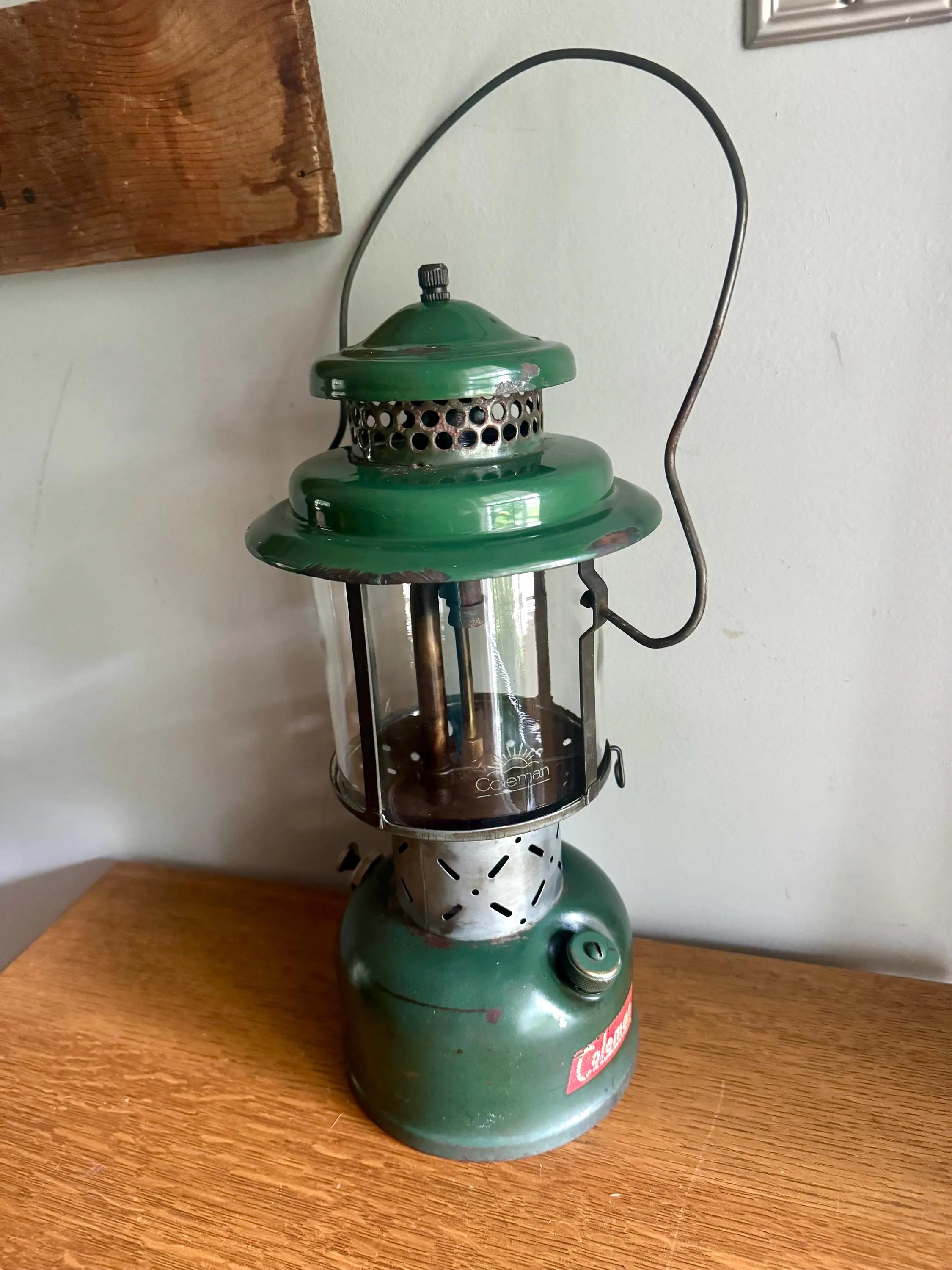 Vintage Distressed Coleman Model 228E Lantern | Coleman 1955 Coleman Lantern | Model 220F Coleman Lantern | Clear Glass Duel Mantel