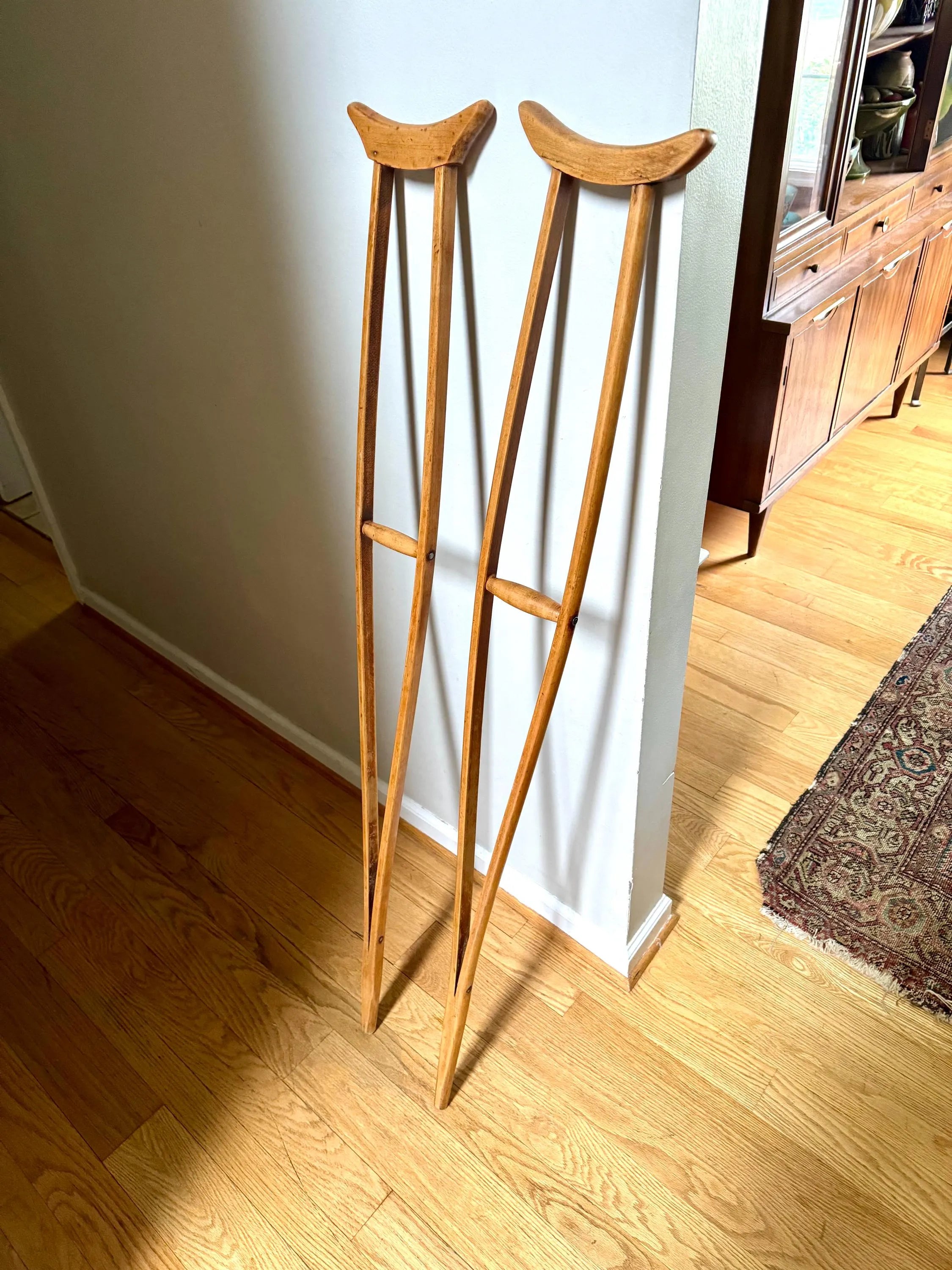Pair of Wooden Crutches | Antique Split Wood Crutches | Vintage Medical Decor | Doctor Office Decor | Antique Split Wood Crutches