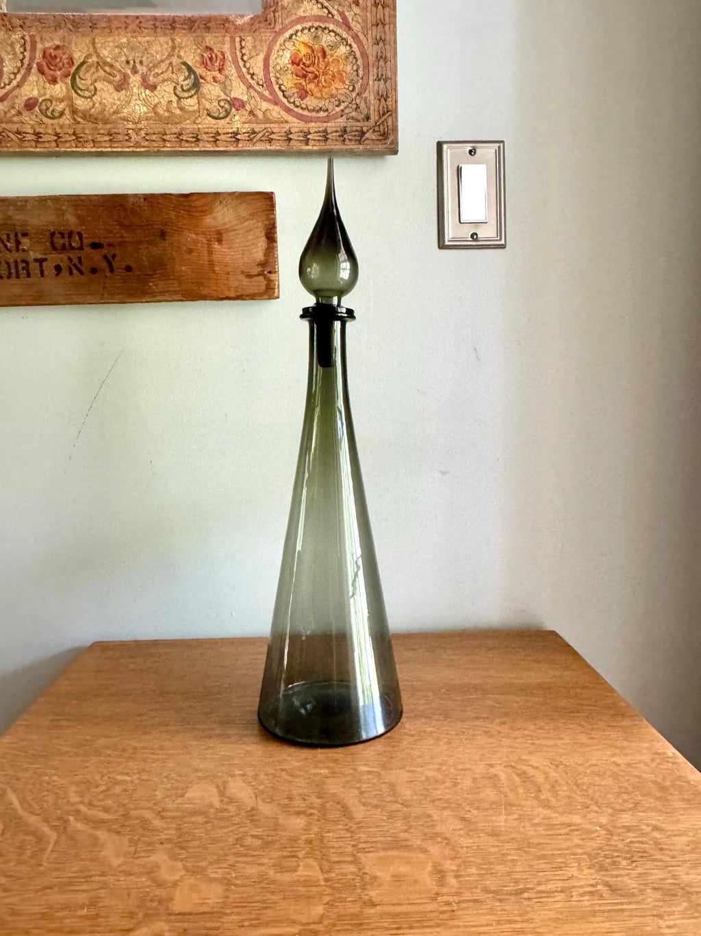 Large Charcoal Smoked Empoli Glass Bottle | Smoked Italian Glass Decanter | 19" Genie Bottle Smoked Gray | Bohemian Style Bottle| Boho Decor